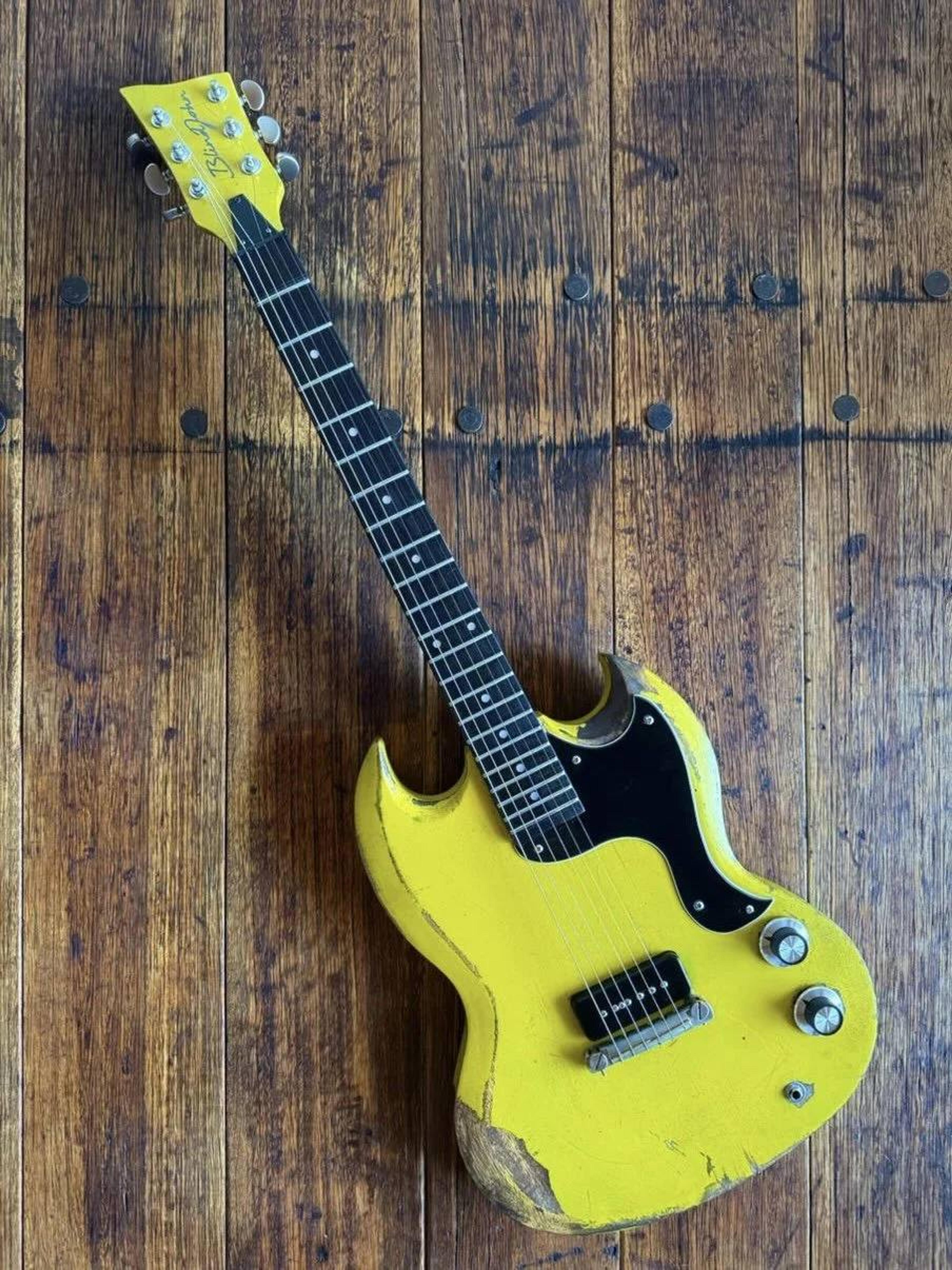 The Kid - SG Jnr style double cut - set neck - relic guitar in Positano Yellow full guitar