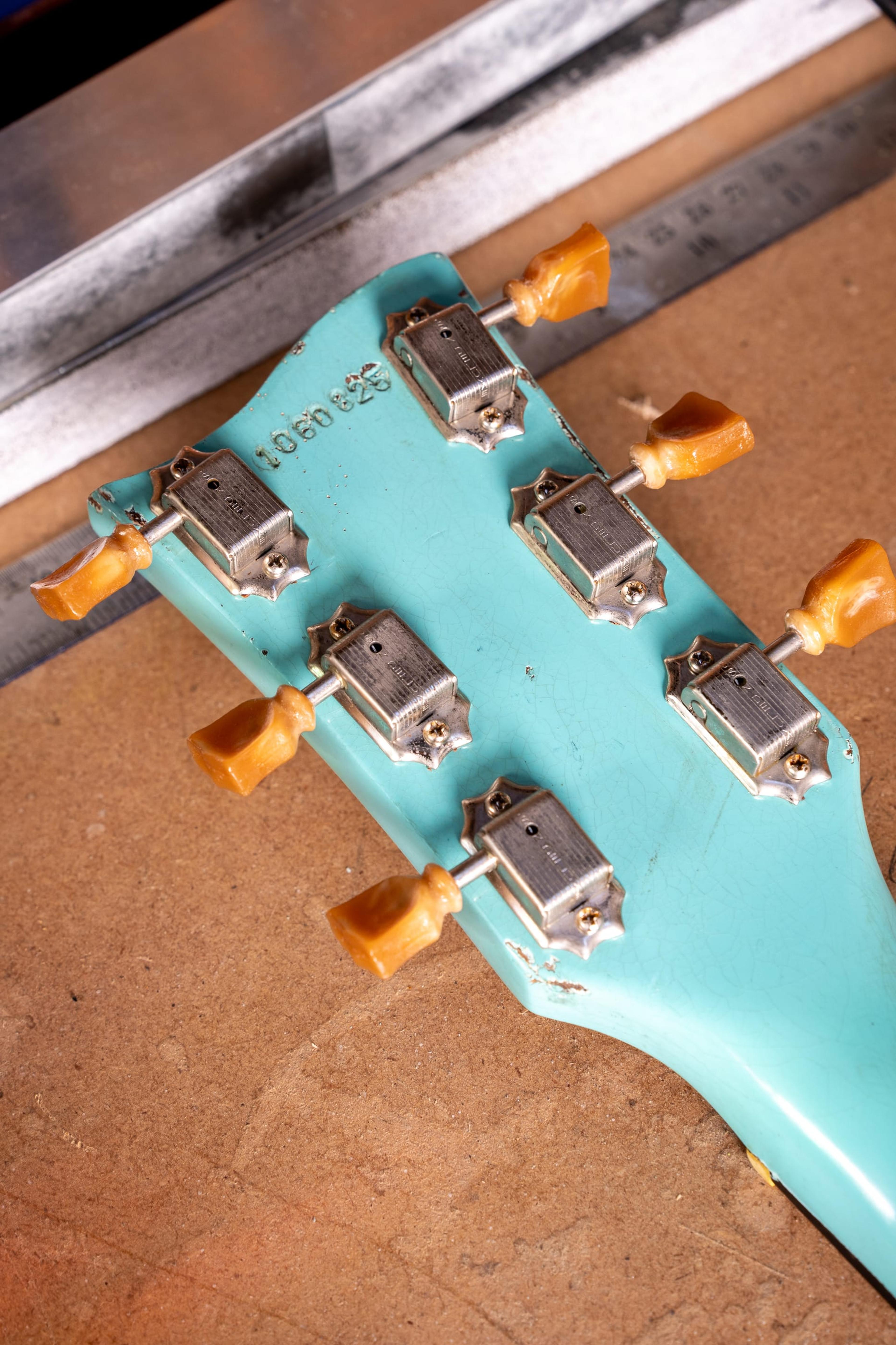 The back of the Kid's headstock, Klusons and the date stamp
