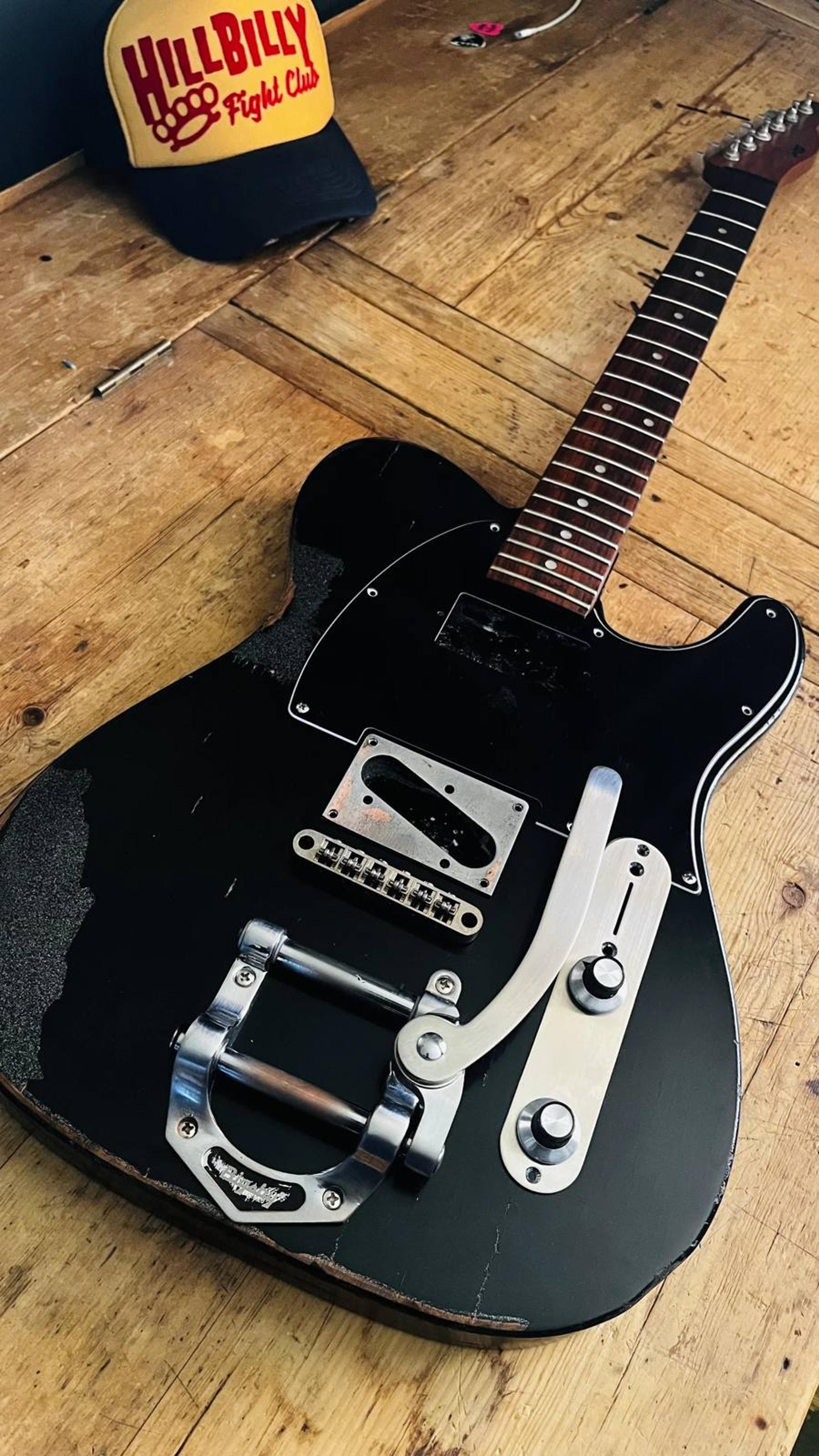 The Crow no2 - Black on black relic telecaster - build shot 3