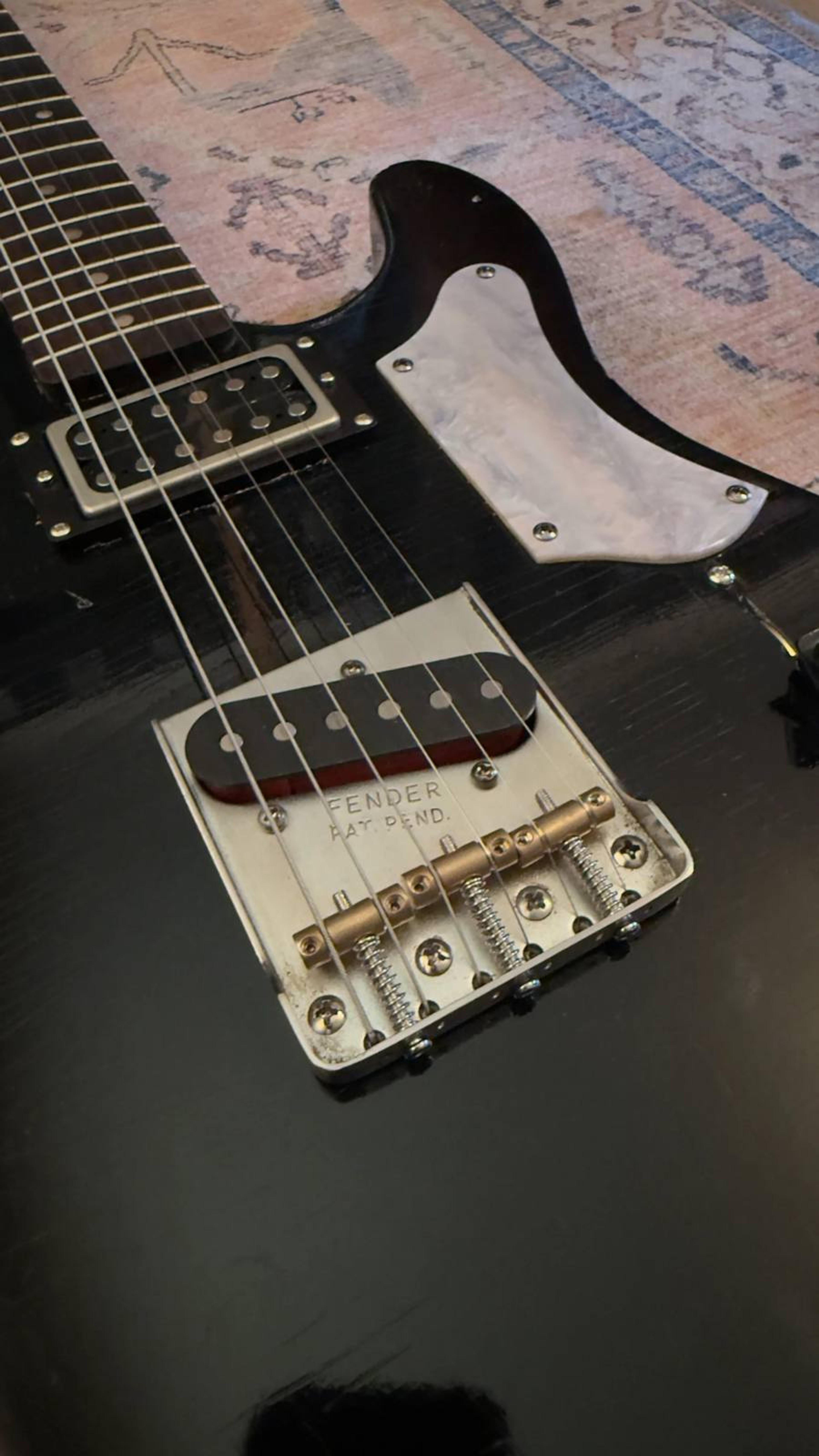 The Magpie - relic black Tele with white pearloid detail - swampified flame maple neck - with Tomas Nilsen Red Devil/Doubleslug combo