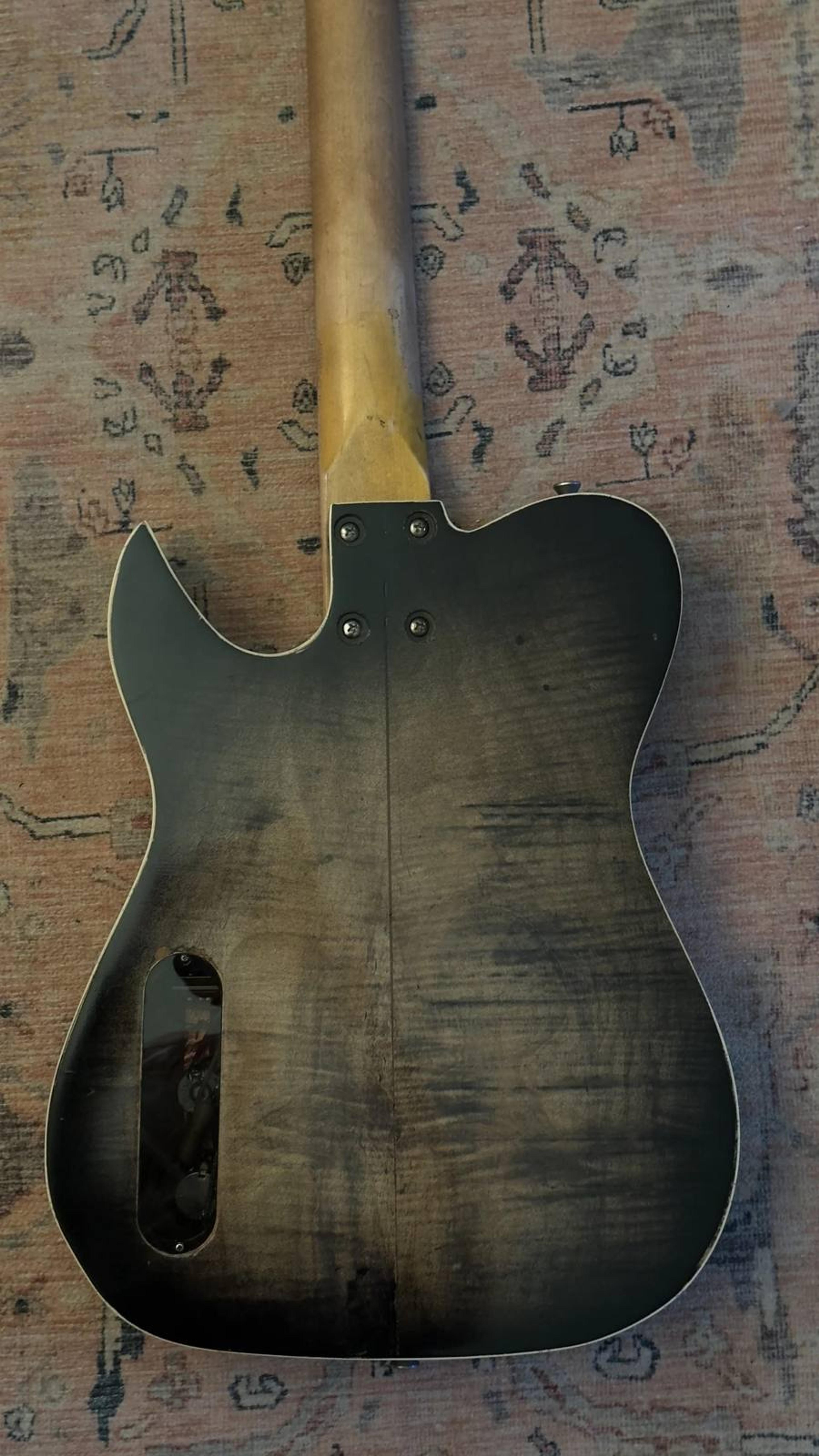 The Lost Model Thickline - Hollow body, flame maple cap, sycamore back, maple neck, rosewood board, Thomas Nilsen HB sized P90 neck, BKP Old Guard bridge, relic tobaccoburst paint, Double bound guitar from Blind Johns Guitars - back 2