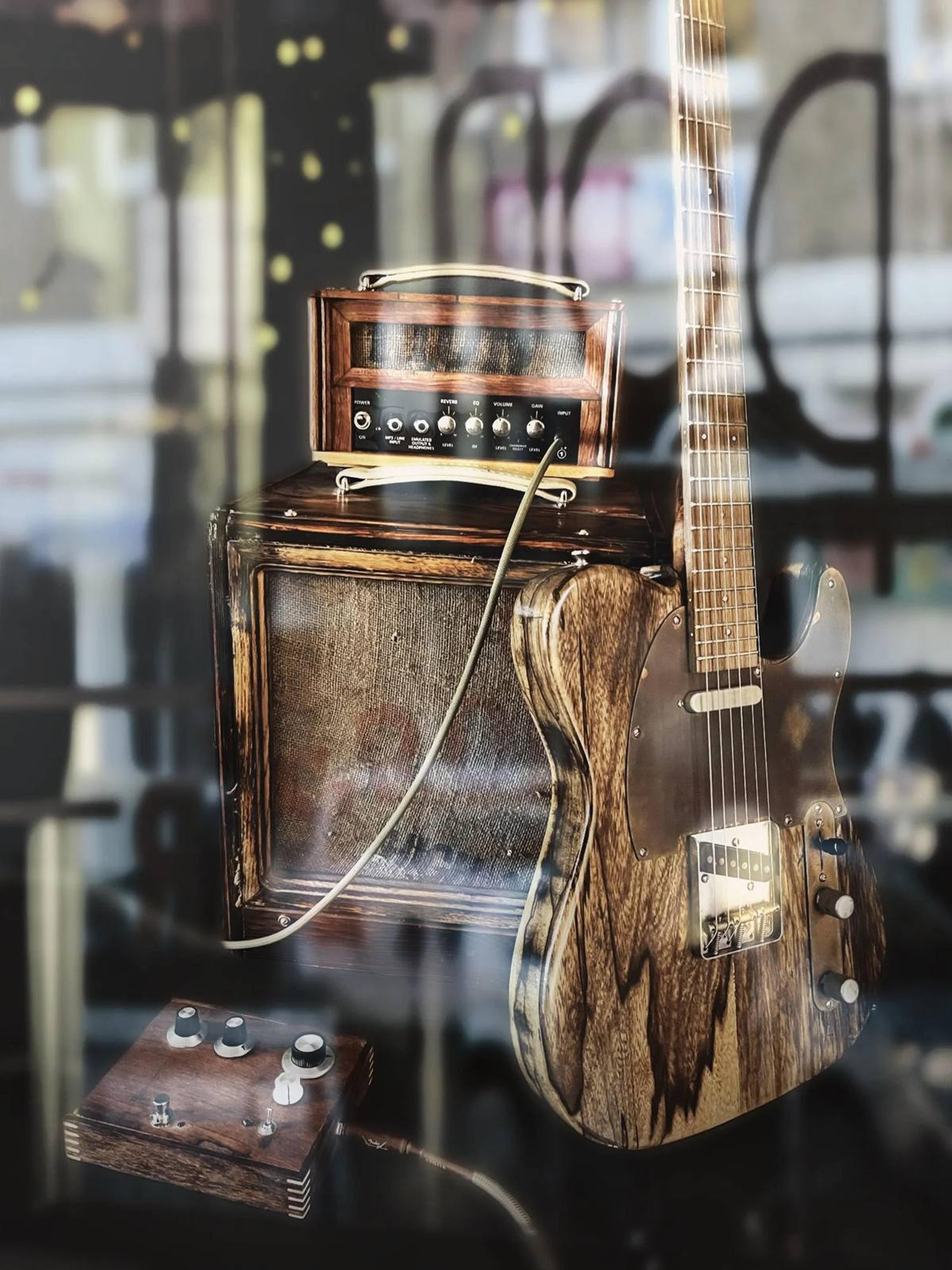 The Natural - Korina Telecaster - hudsonUnique relic brass hardware - with matching ;'Barnwood' Amp/cab by blind johns guitars