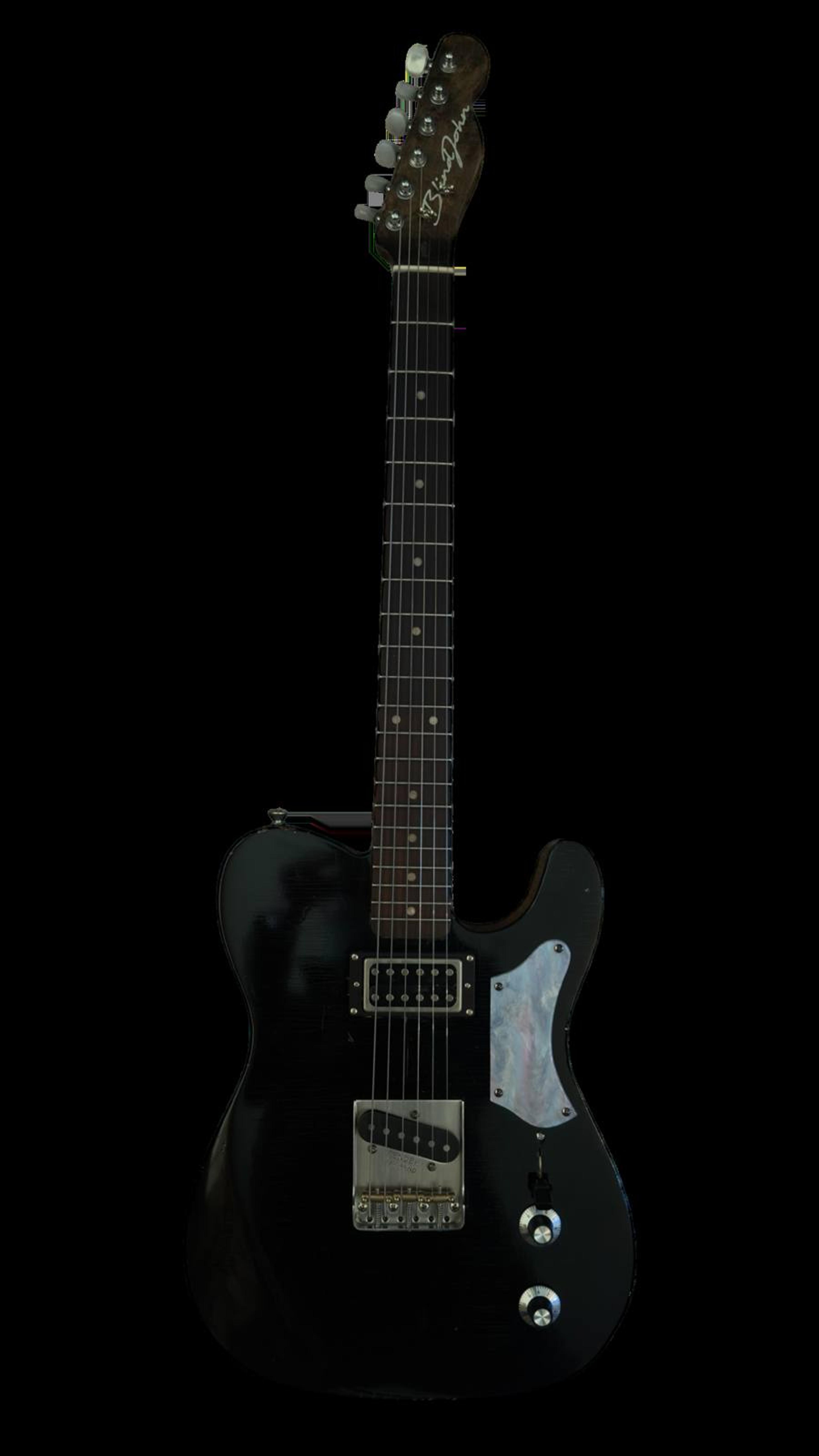 The Magpie - relic black Tele with white pearloid detail - swampified flame maple neck - cutout