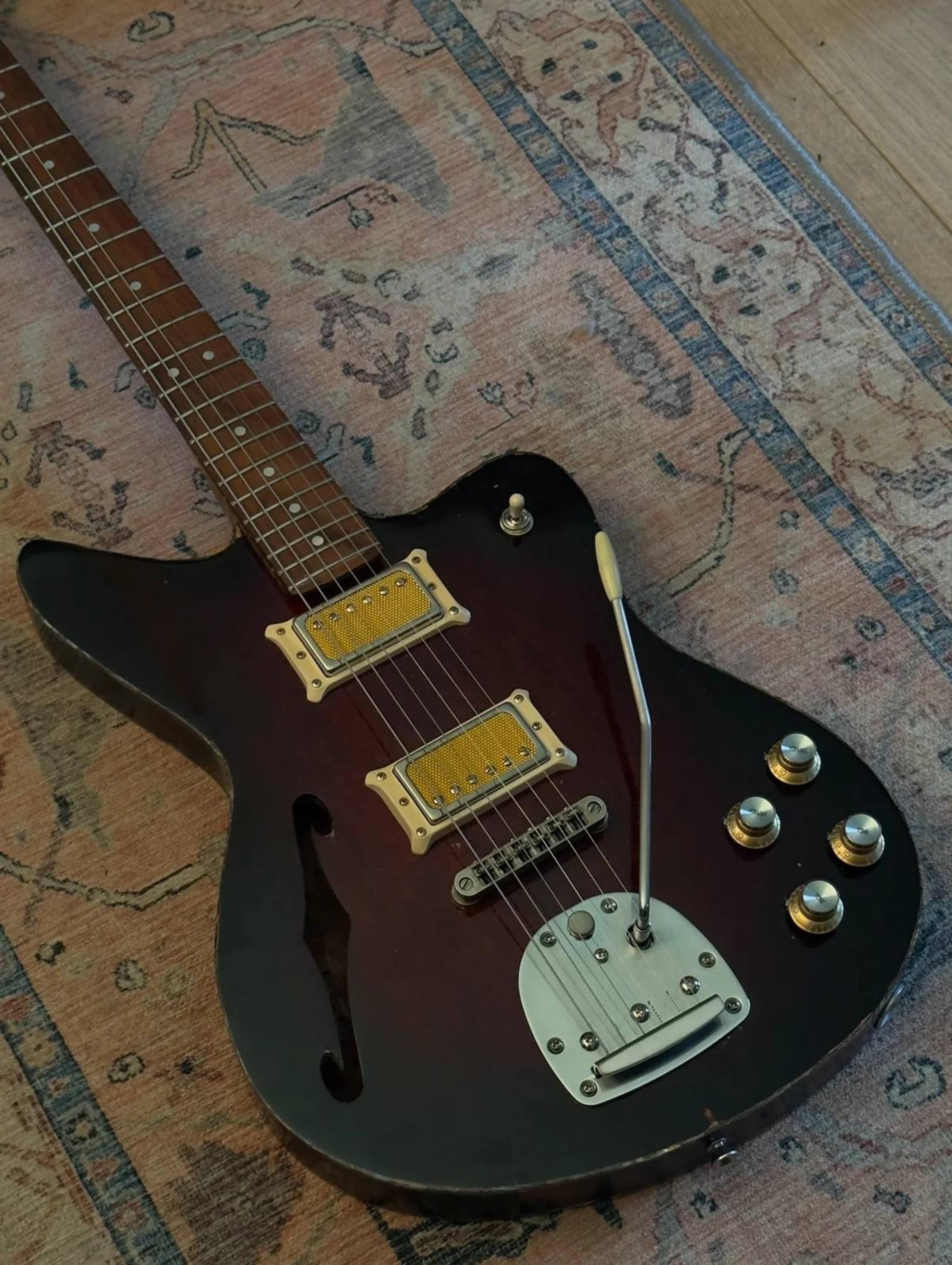 The DeVille - No 100 - semi-hollow Offset custom guitar - 1 of 5 - Redburst Flame maple, roasted flame maple neck, satin grovers, jag style trem, Thomas Nilsen 'Big Goldie' pickups - The bastard offspring of a Jazzmaster and a 335