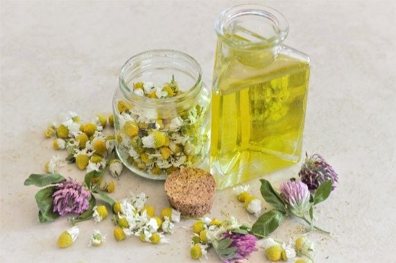 Huile végétale et fleurs de camomille pour l’onction aromatique