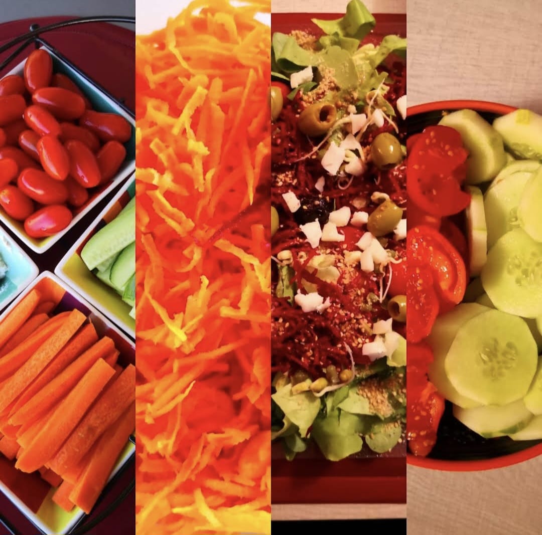 Assiettes de crudités et de légumes colorés