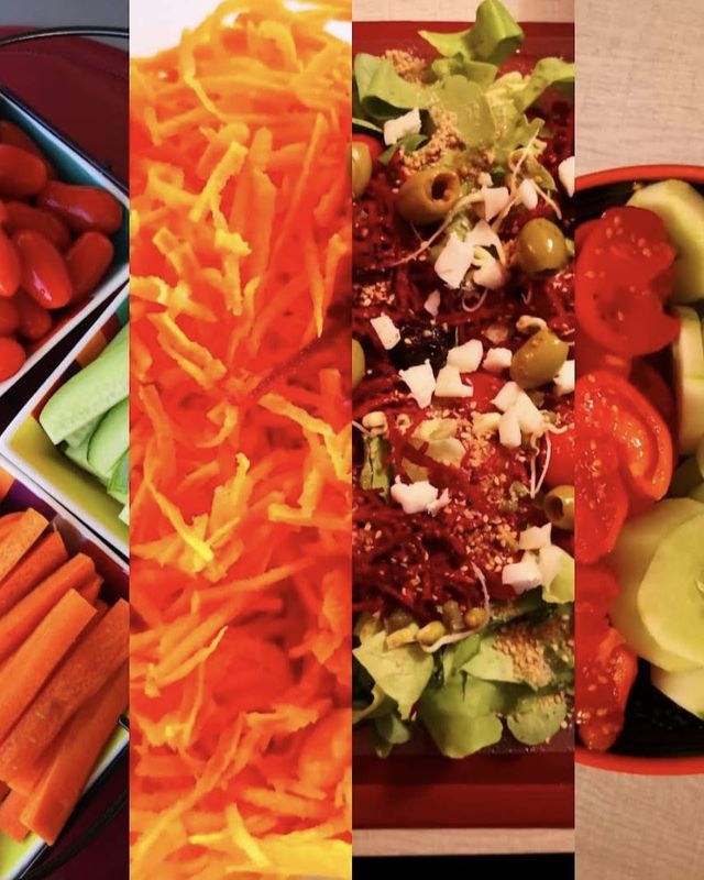 Assiettes de crudités et de légumes colorés