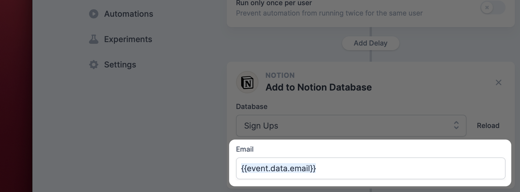 Add dynamic data to Notion action