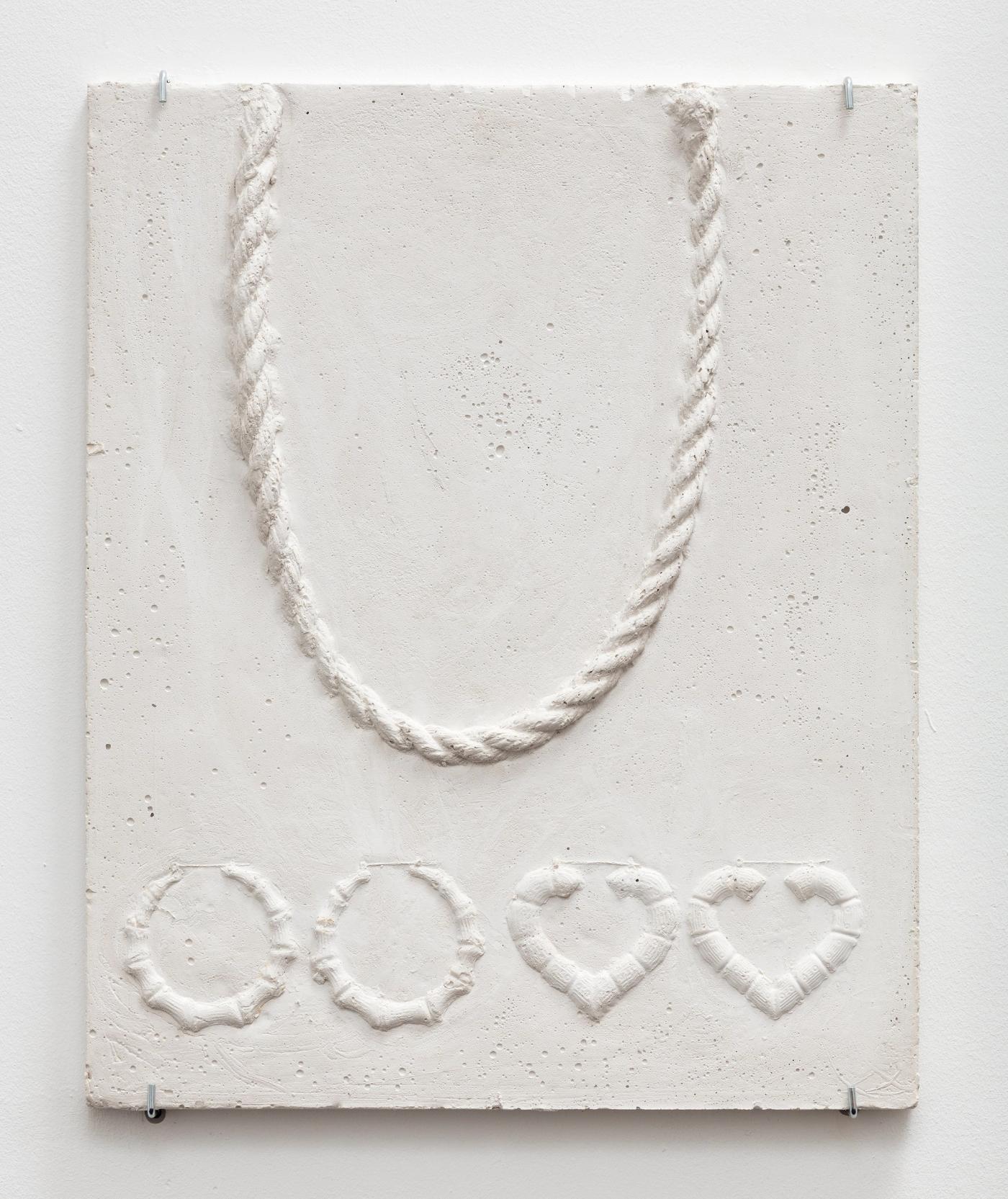 Image of Rope Chain and Two Pairs of Bamboo Earrings Arrangement Relief, 2018: Plaster