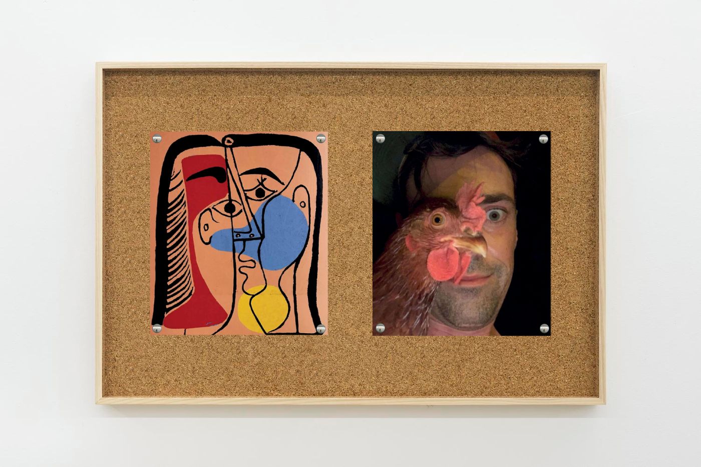 Image of Picasso/rooster, 2025: Collage on corkboard