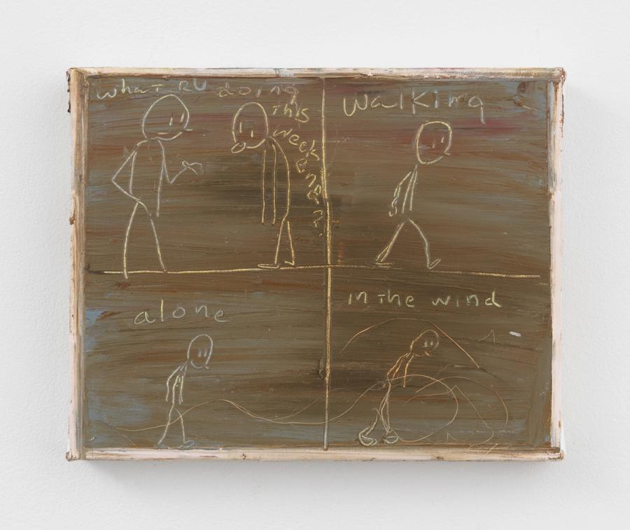 Nicole Eisenman, What R U Doing This Weekend?, 2025. Oil on canvas. 8 x 10 in (20.3 x 25.4 cm)