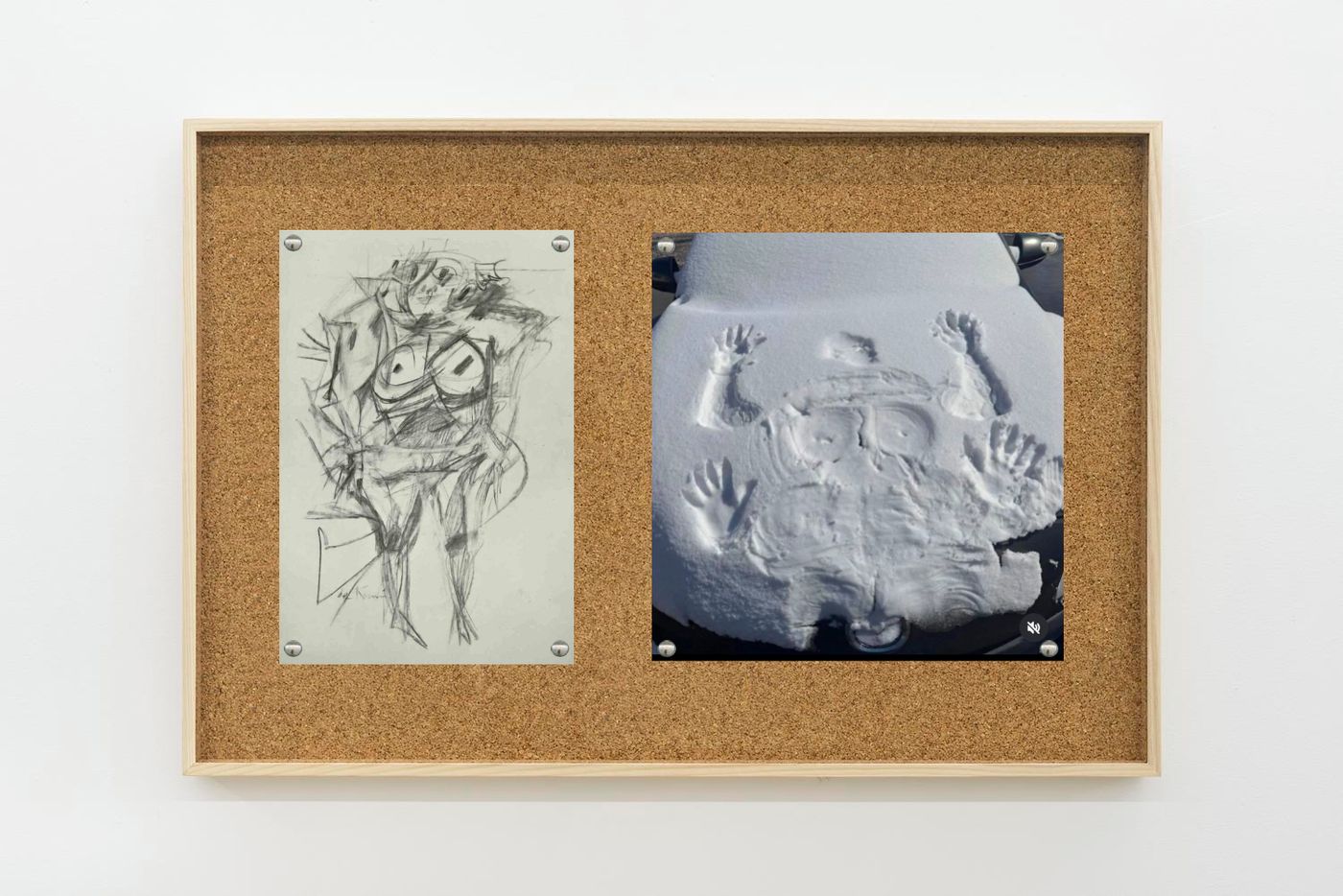 Image of De Kooning/snow, 2025: Collage on corkboard
