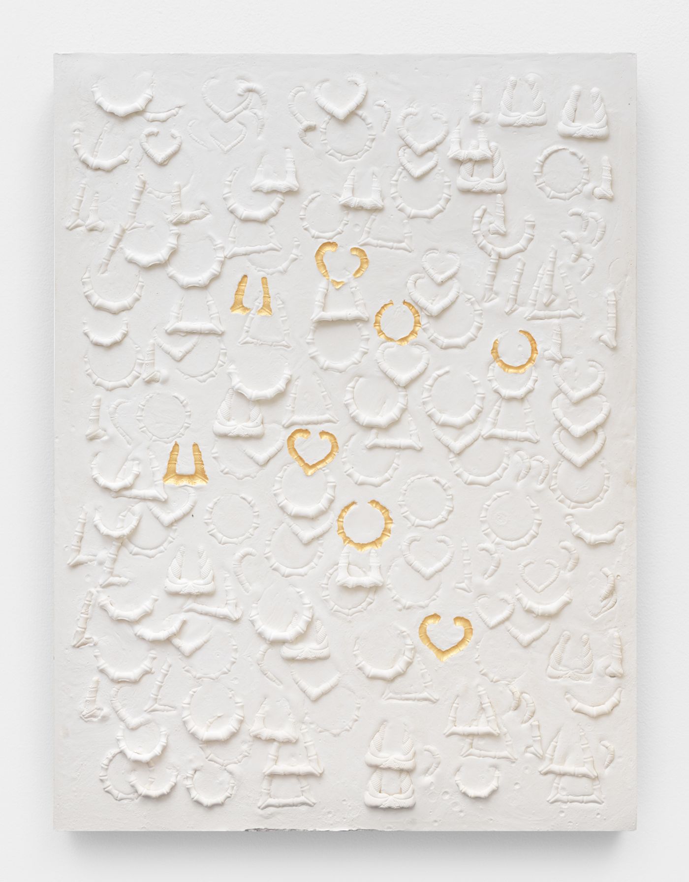 Image of Large Doorknocker Coverall Composition No.2 (Large Coverall with Eight Gold Impressions) , 2022: Plaster and acrylic