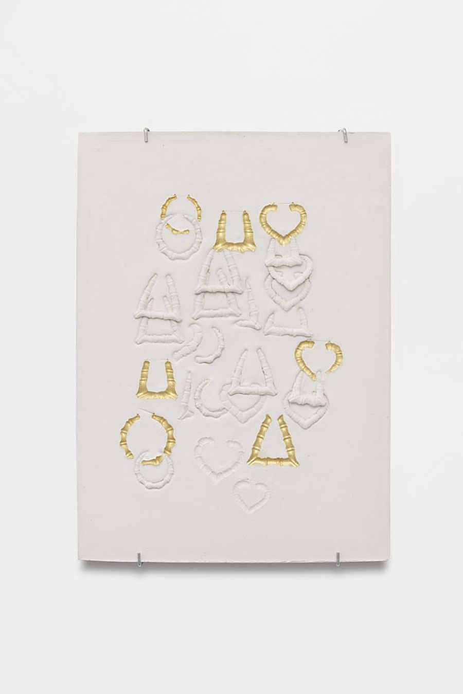 Medium Composition with Doorknocker Earrings, Heart Earrings and Round Earrings with Seven Gold Impressions