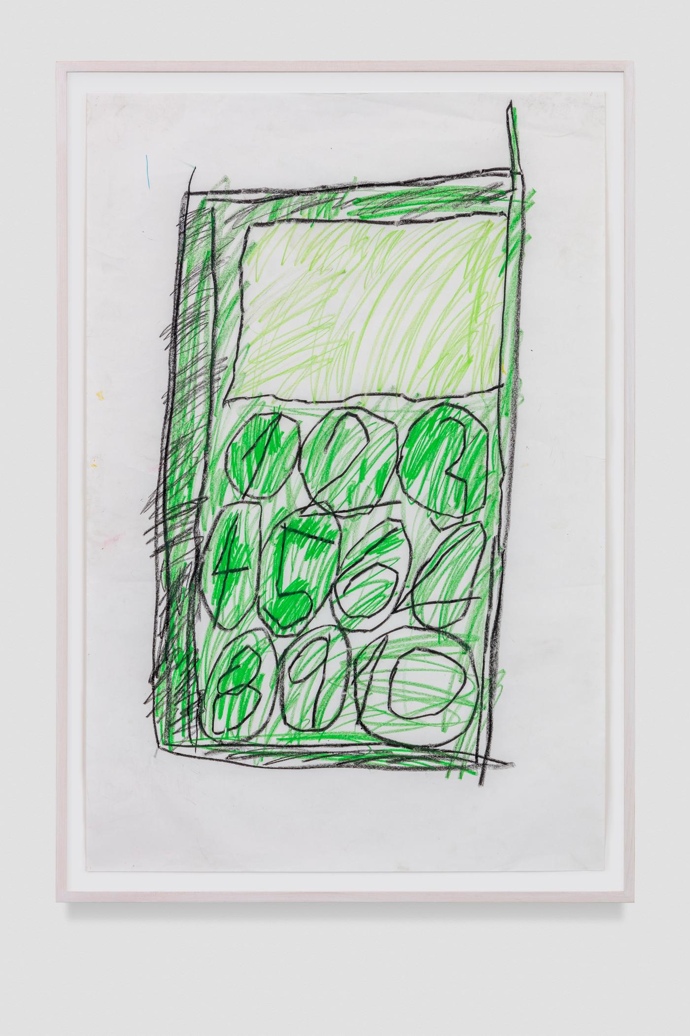 Image of Green phone, 2021: Oil pastel on paper