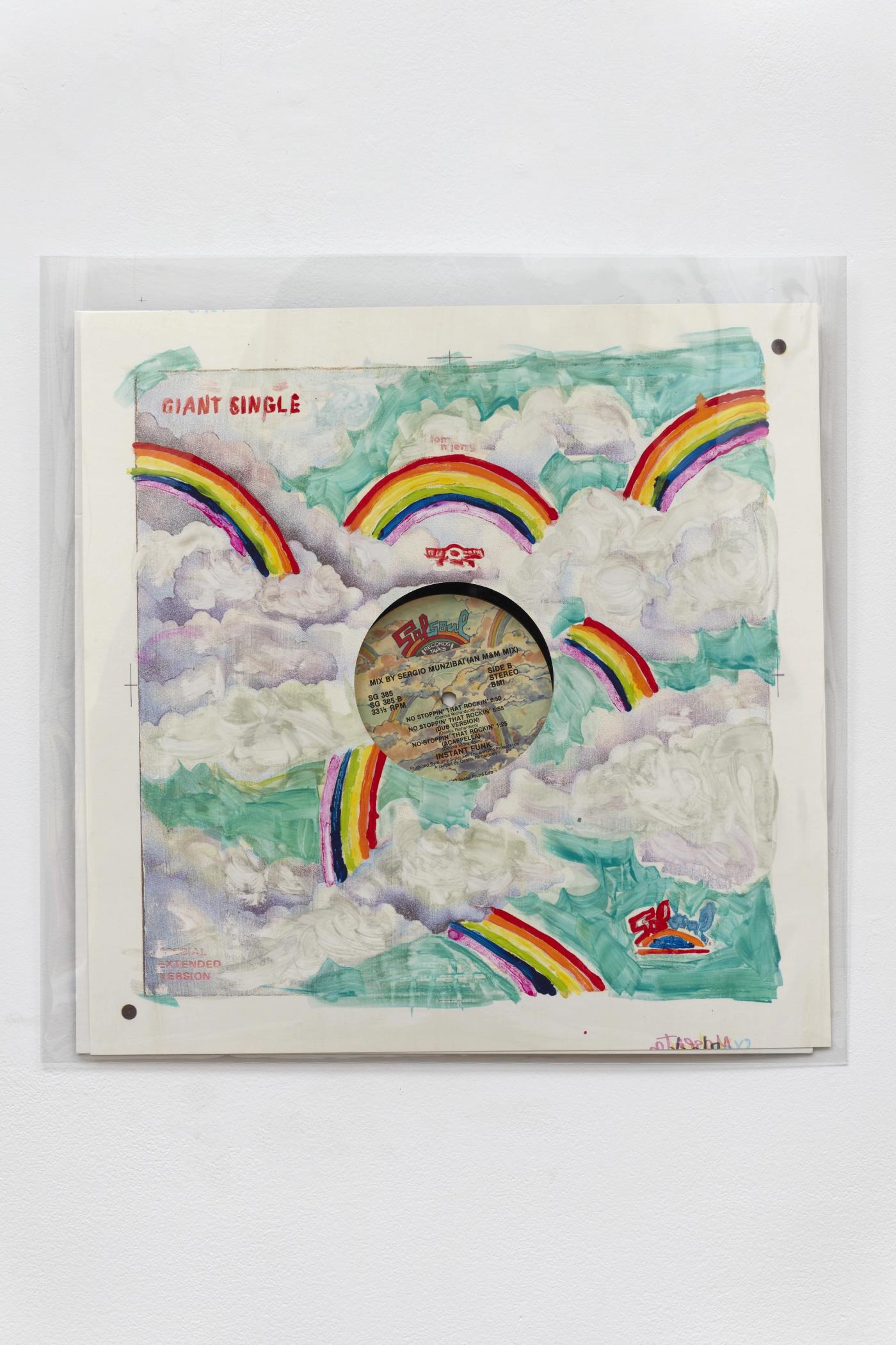 Image of Untitled, 2025: Gouache on monoprint, vinyl record