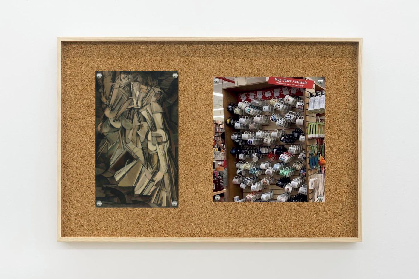 Image of Duchamp/mugs, 2025: Collage on corkboard
