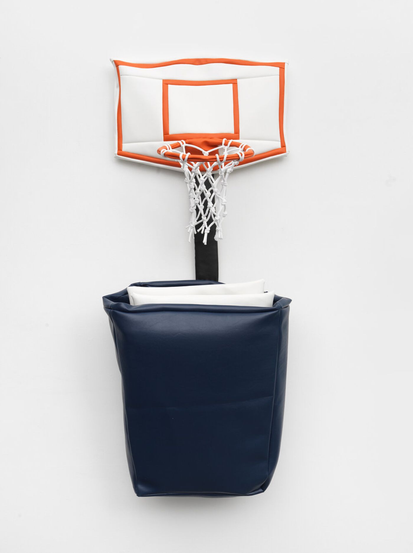 Image of Soft Basketball Wastepaper Basket, 2019: Vinyl, polyfill, UV print on vinyl and shoelaces
