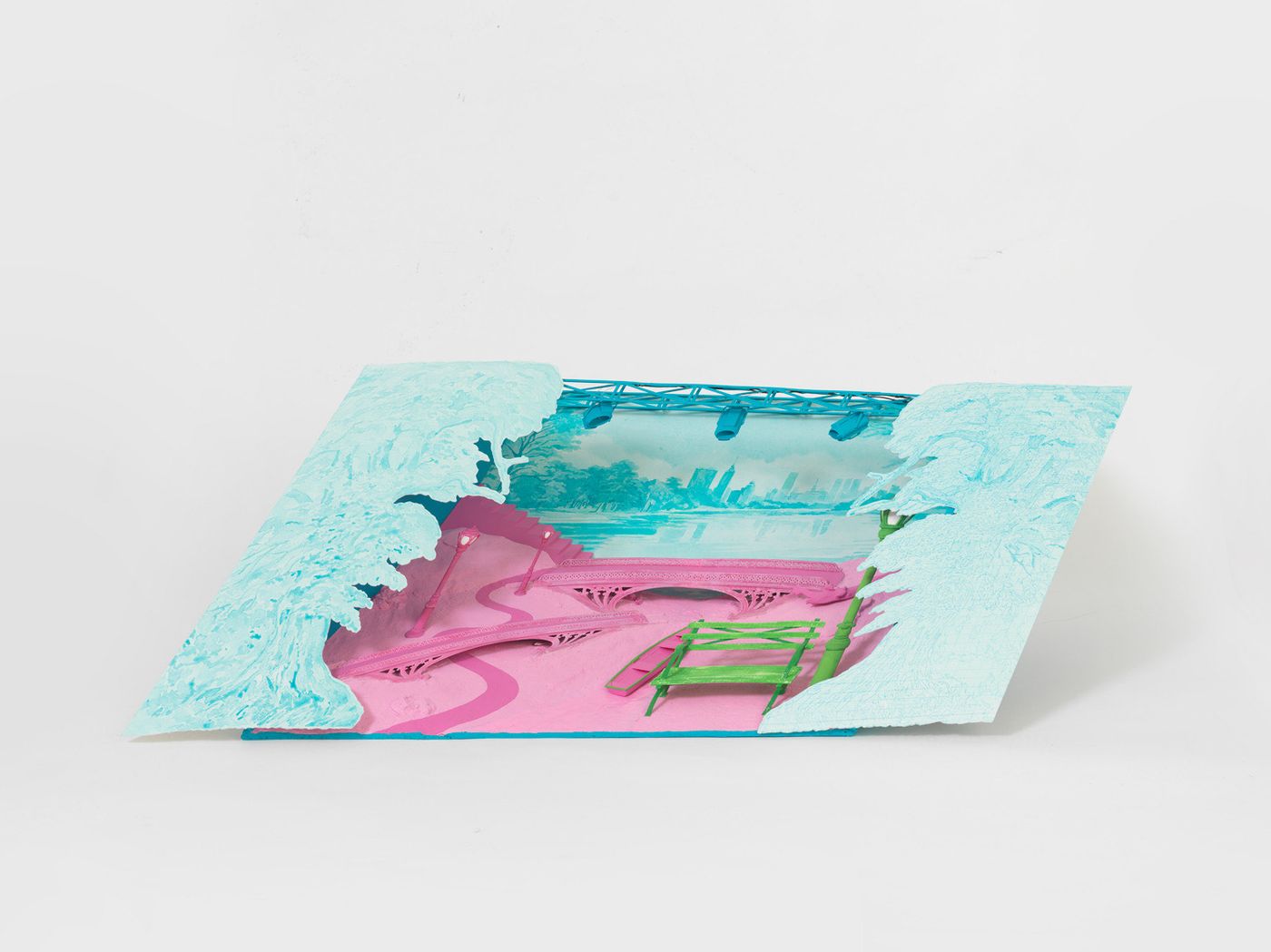 Image of Set design for "The Sound of Manhattan", 2025: Resin, plastic, watercolor on paper, batteries, lights