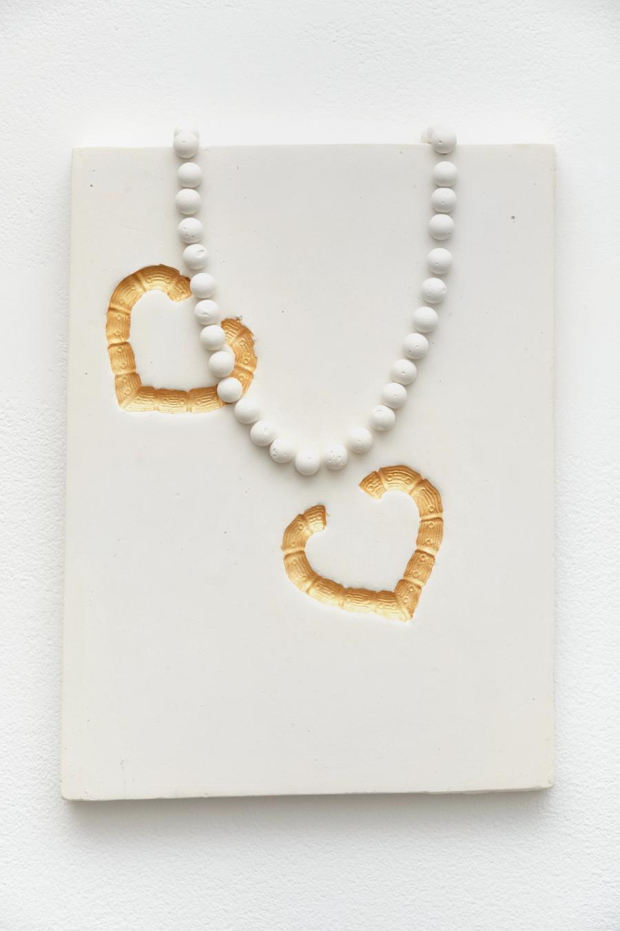 Pearl Strand with Two Gold Hearts Doorknocker Impressions Study