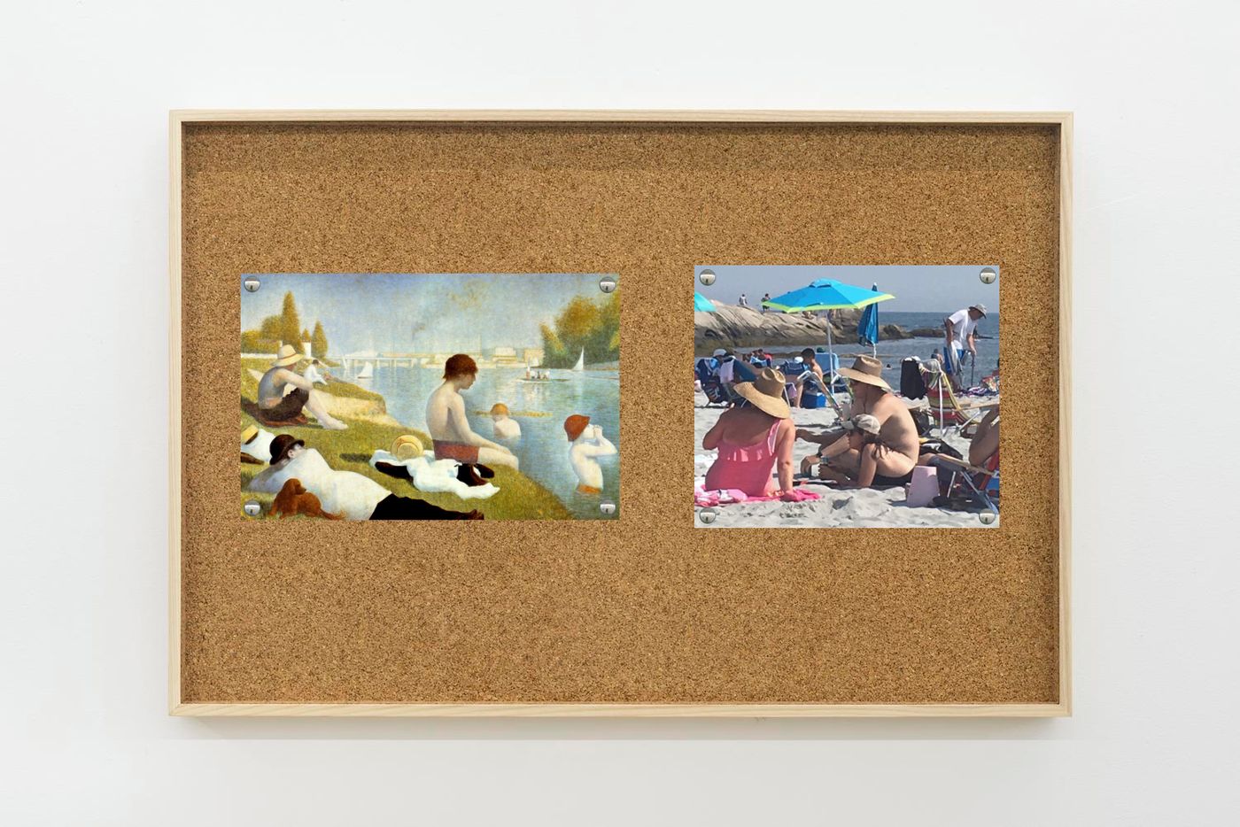 Image of Seurat/beach, 2025: Collage on corkboard