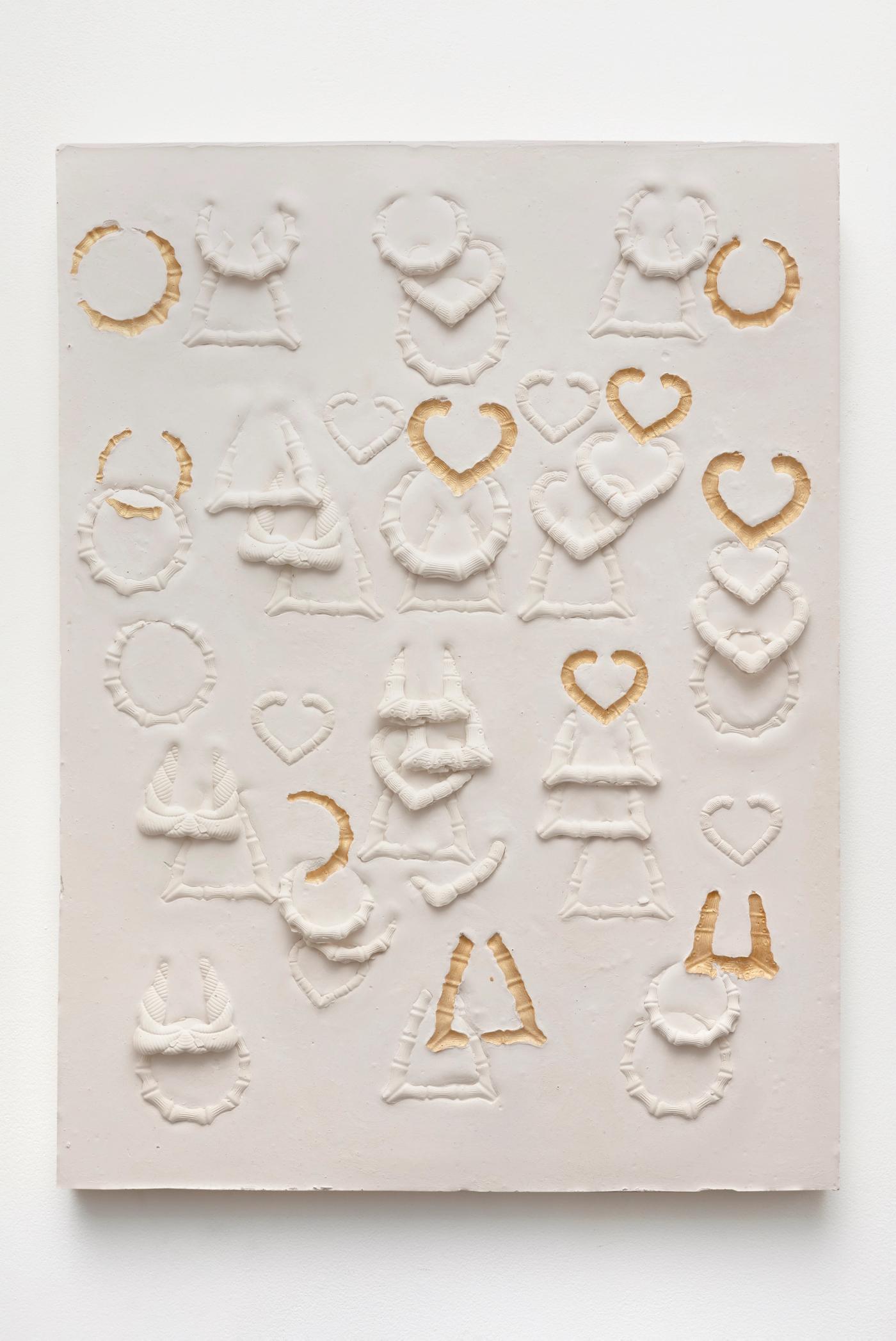 Image of Doorknocker Composition with Ten Gold Impressions, Medium, 2023: Plaster, foam and acrylic