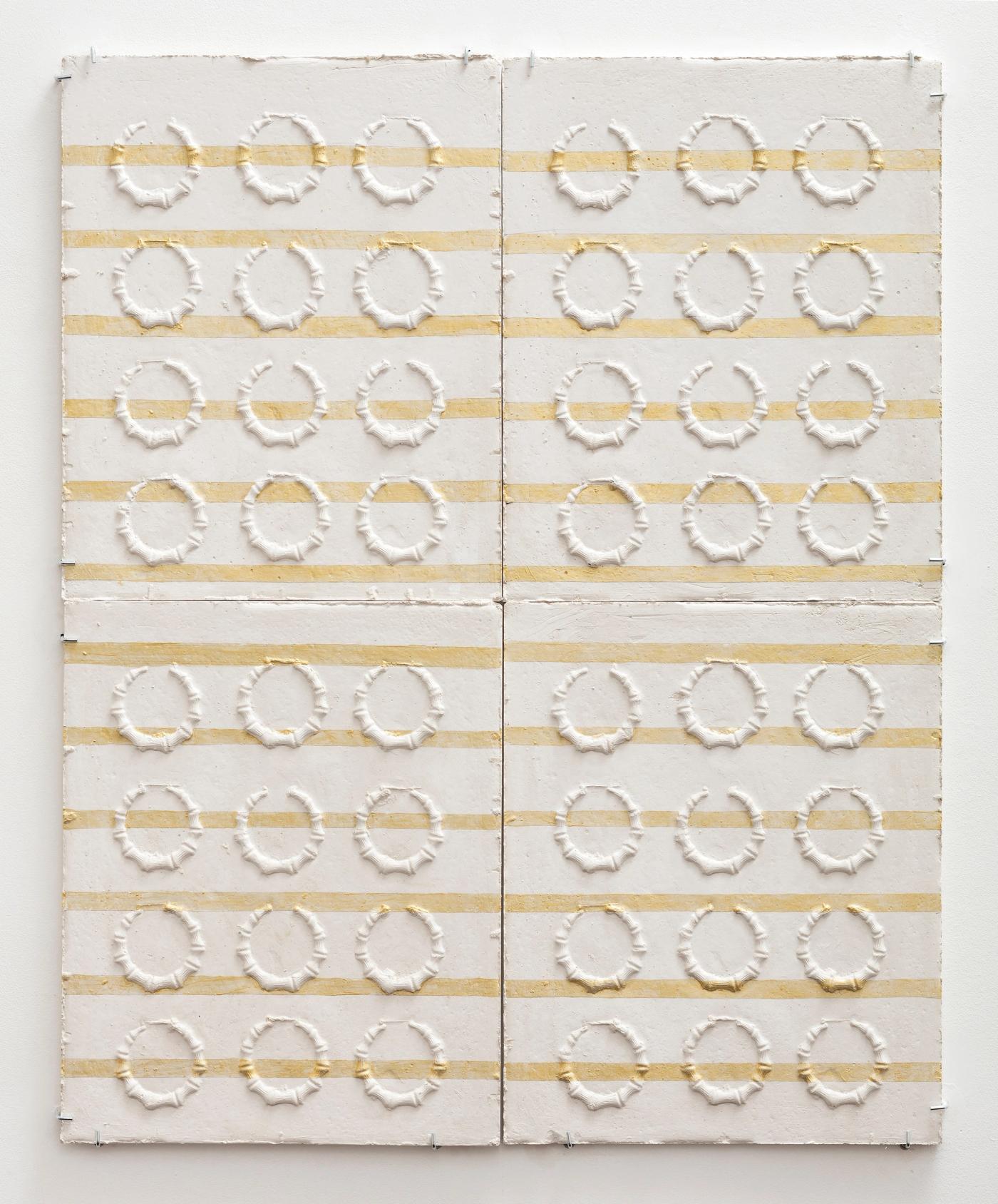 Image of Round Bamboo Earrings with Gold Lines Relief, 2018: Plaster and acrylic
