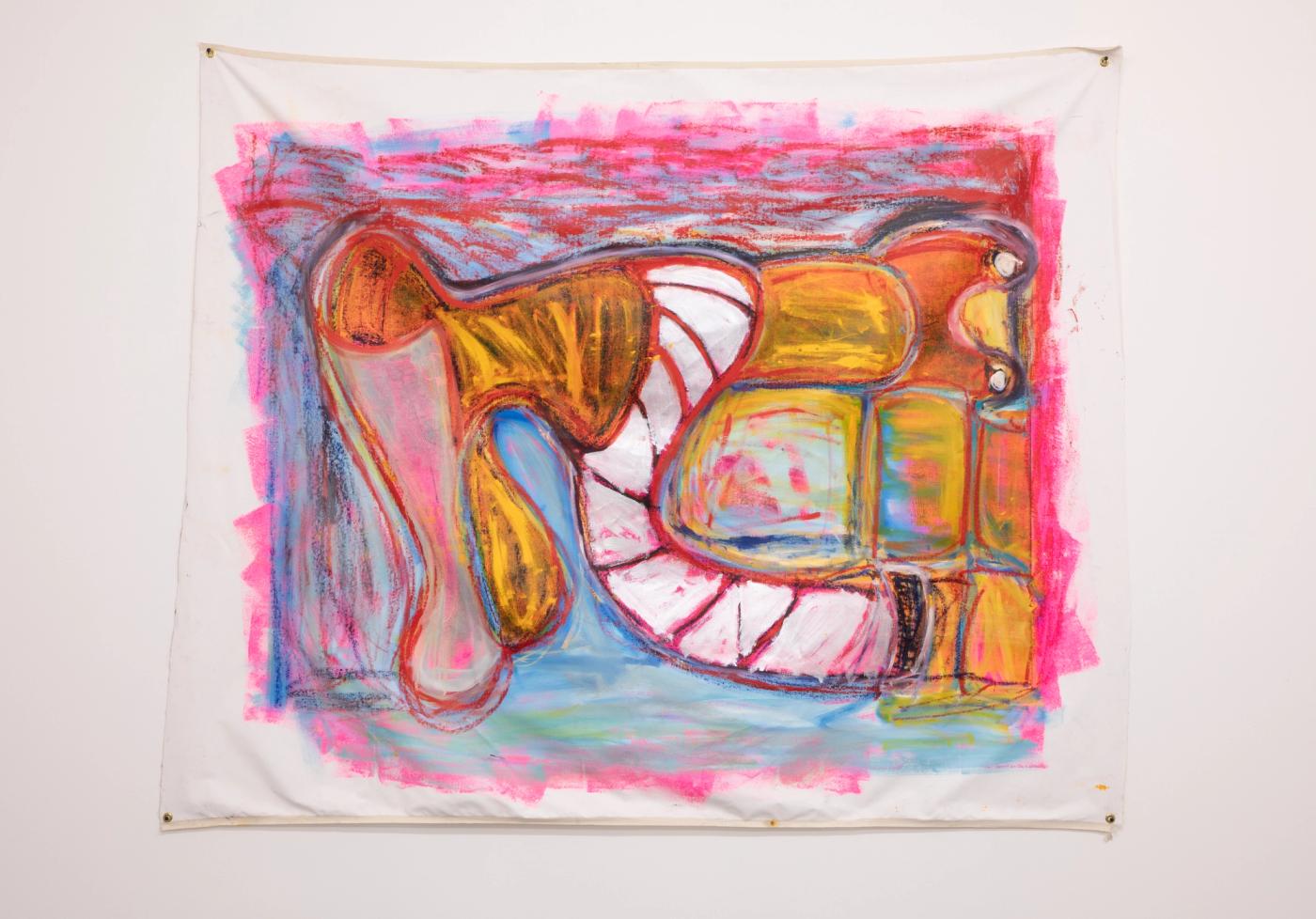 Image of Descend, 2025: Woodblock and mixed media on canvas