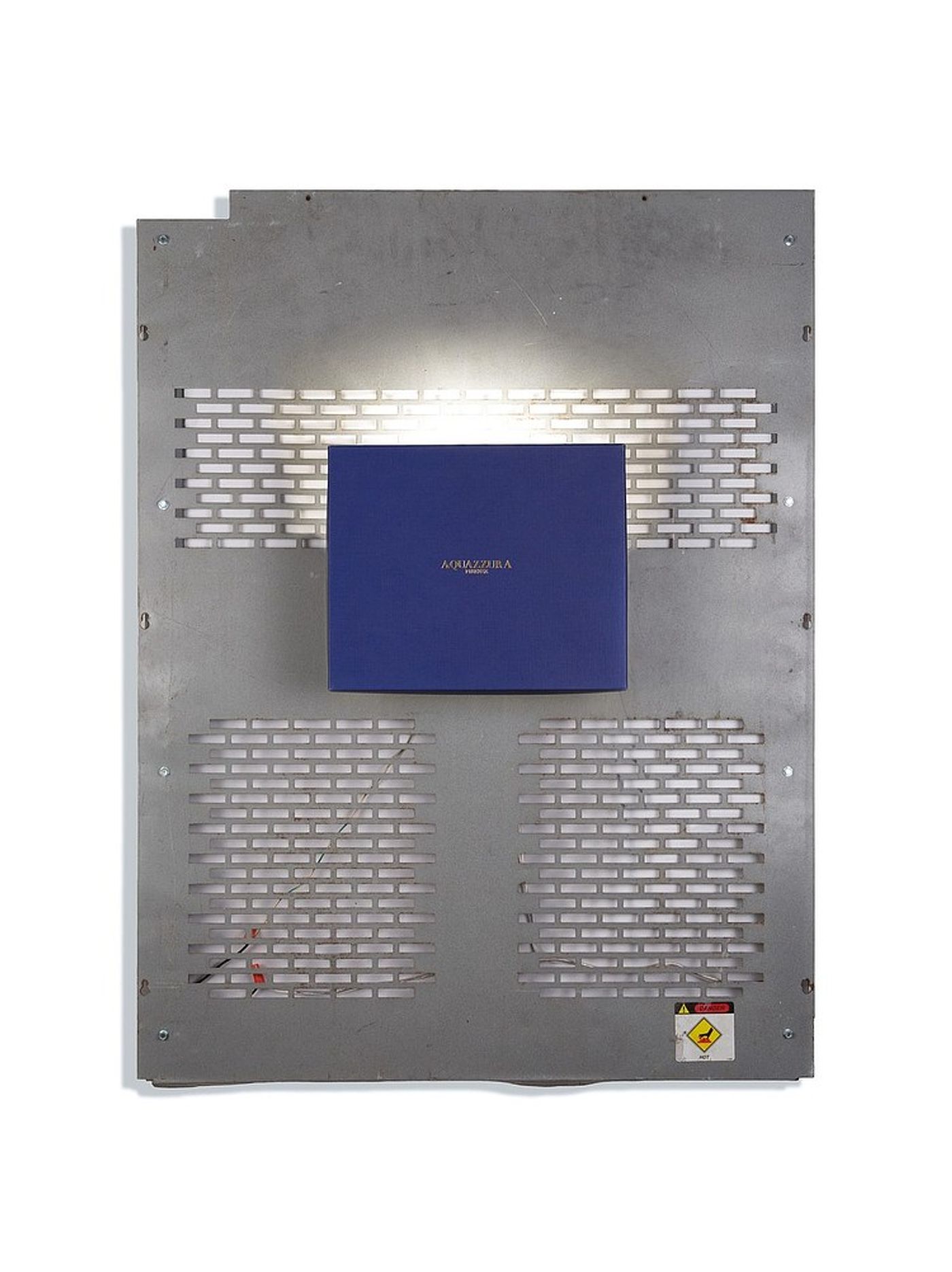 Aki Sasamoto, Shoebox Wall Sconce (Aquazzura Firenze), 2016. Shoebox lid, backboard of a used laundry machine, wall sconce, wood, LED light bulb and push button switch, 32 x 26 x 5 1/2 in (81 x 67 x 14cm).