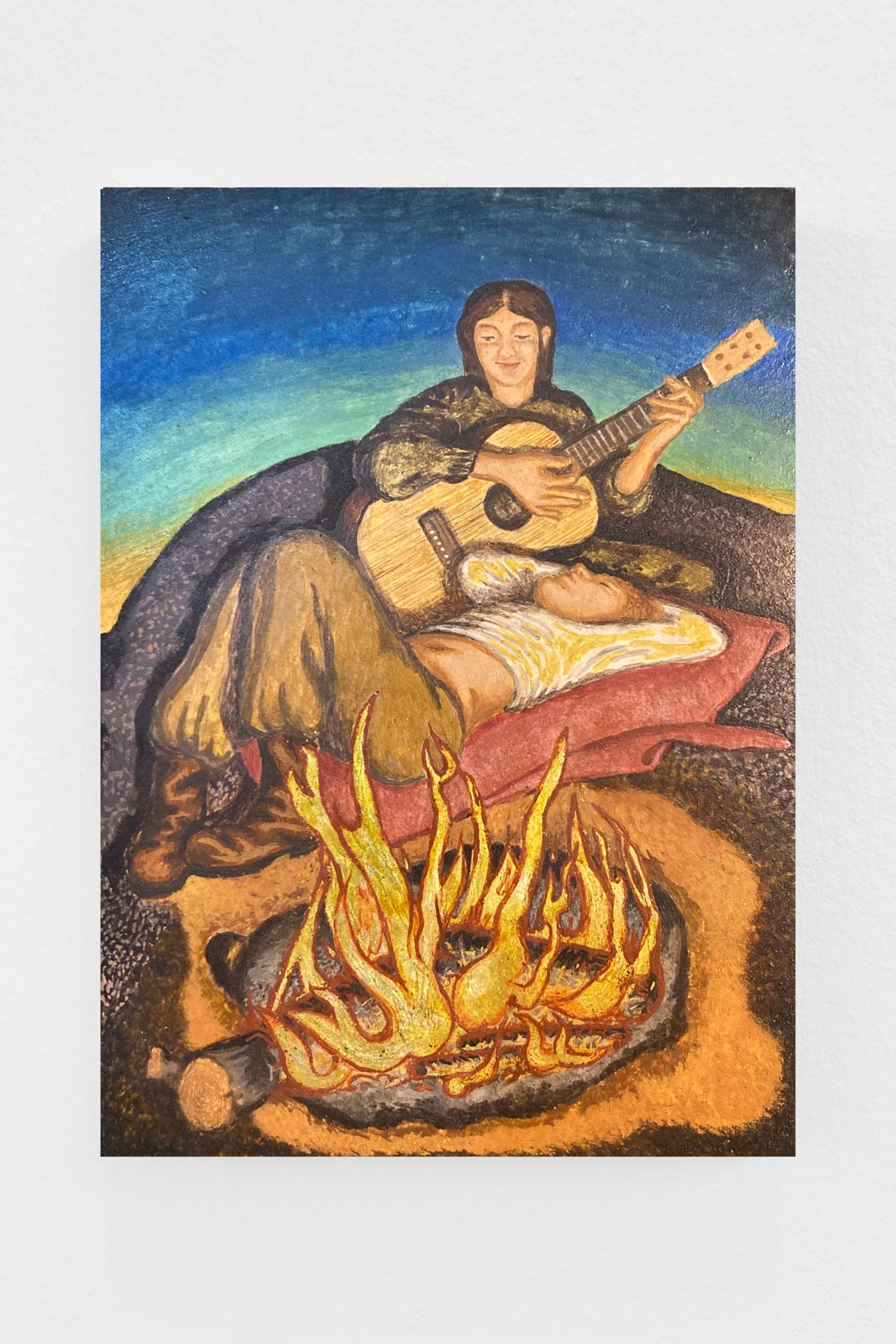 Image of Sunflower River Blues, 2026: Egg tempera and silver leaf on poplar board
