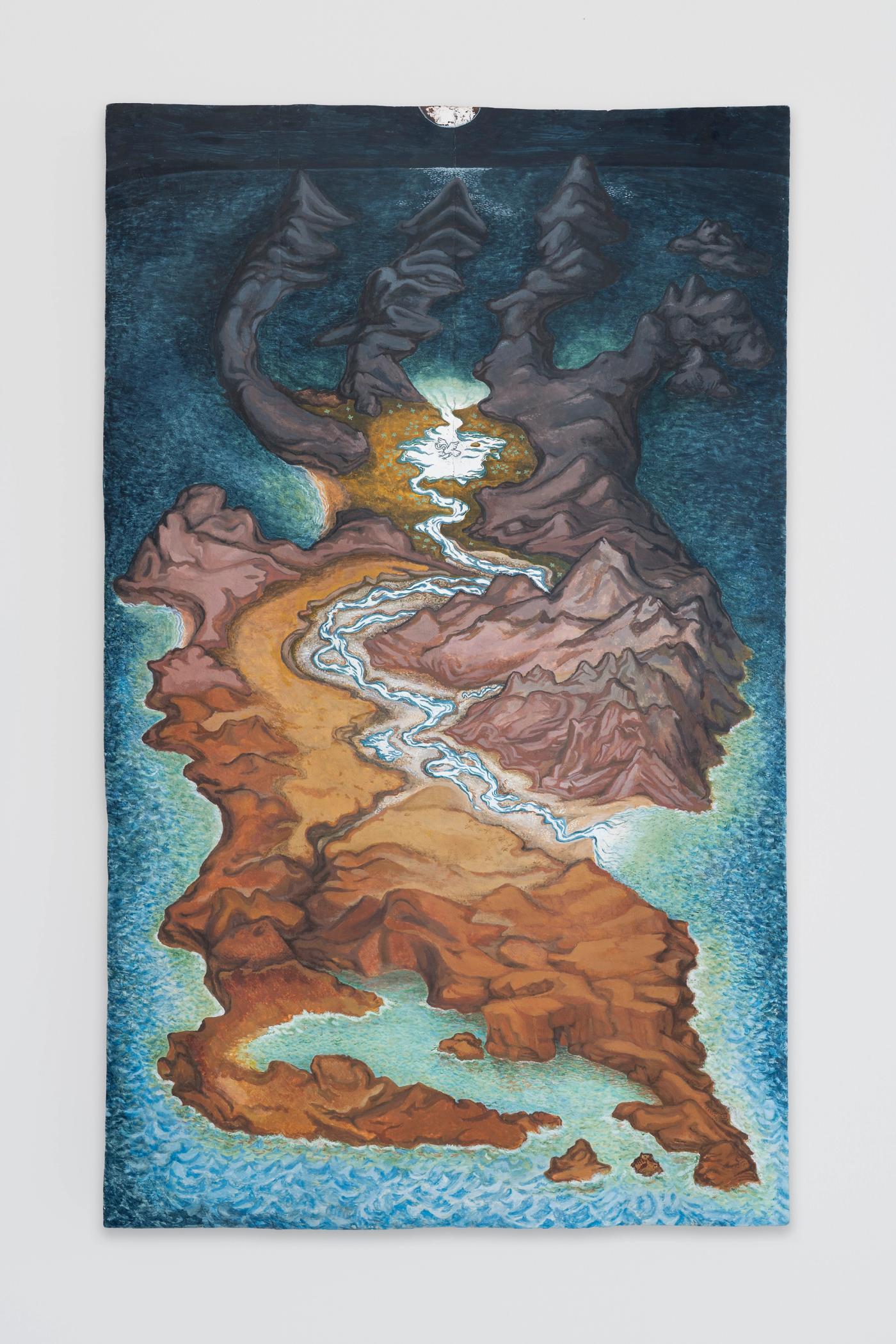 Image of L’isola del giorno prima (The island of the day before), 2026: Egg tempera on wood panel