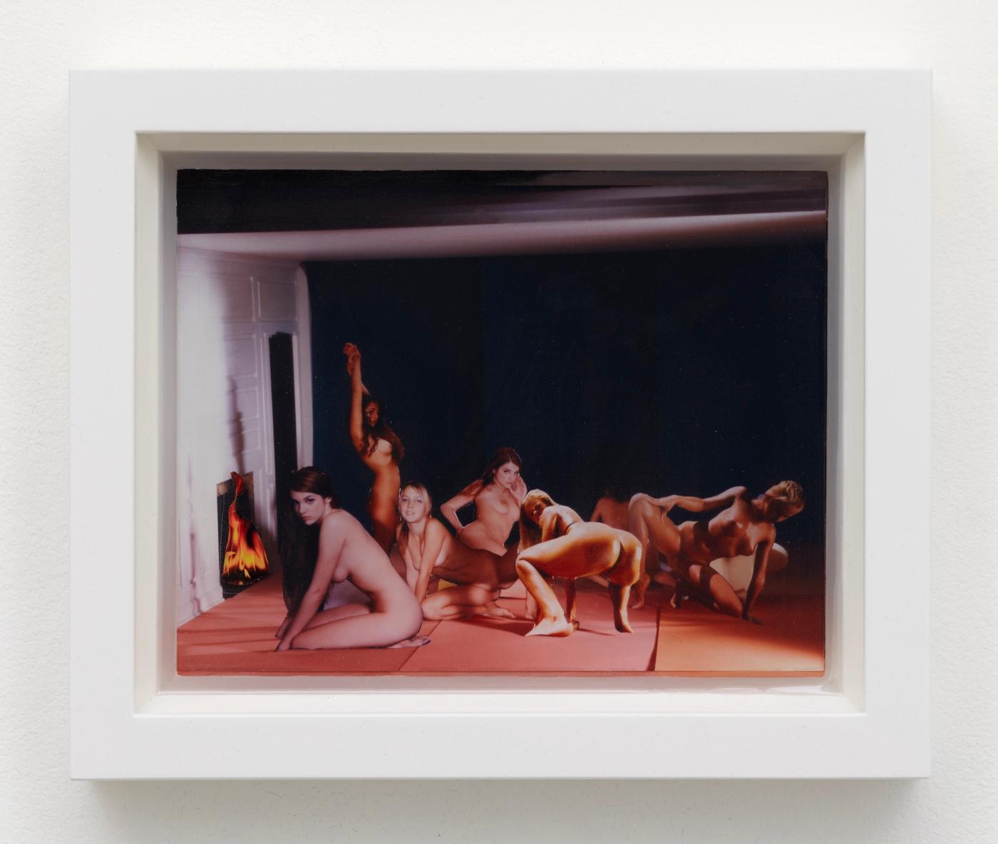 Image of Color Pictures/Deep Photos (Seven Women/Fireplace), 2022: Flex print, paper, resin, acrylic paint, wood