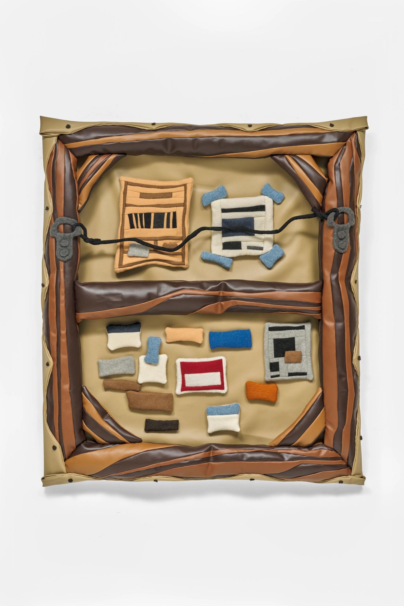 Image of Portrait with Many Stickers, 2026: Vinyl, wool, polyfil, wire, and thread