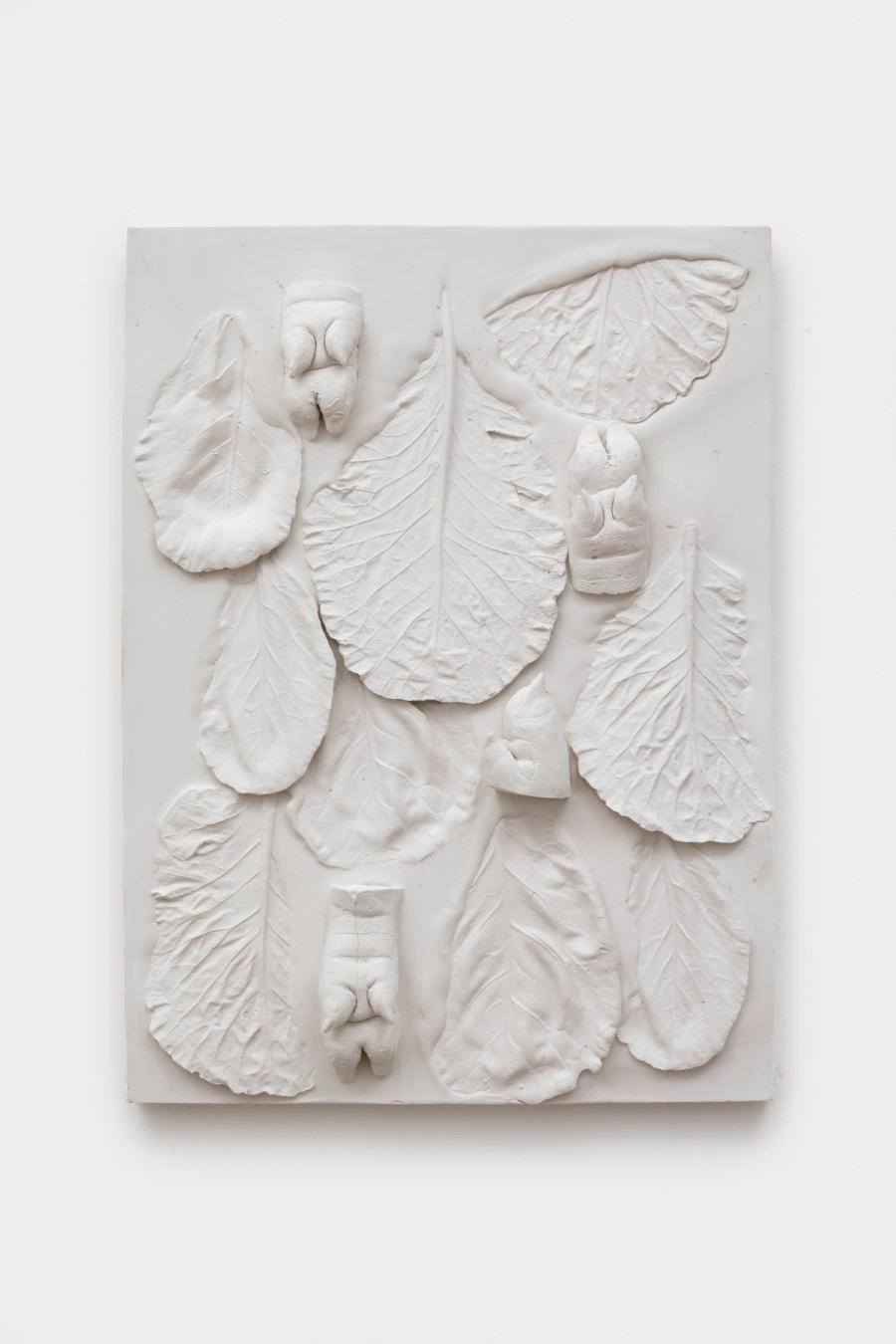 Medium Relief Composition with Nine Collard Green Leaves and Four Pig Feet