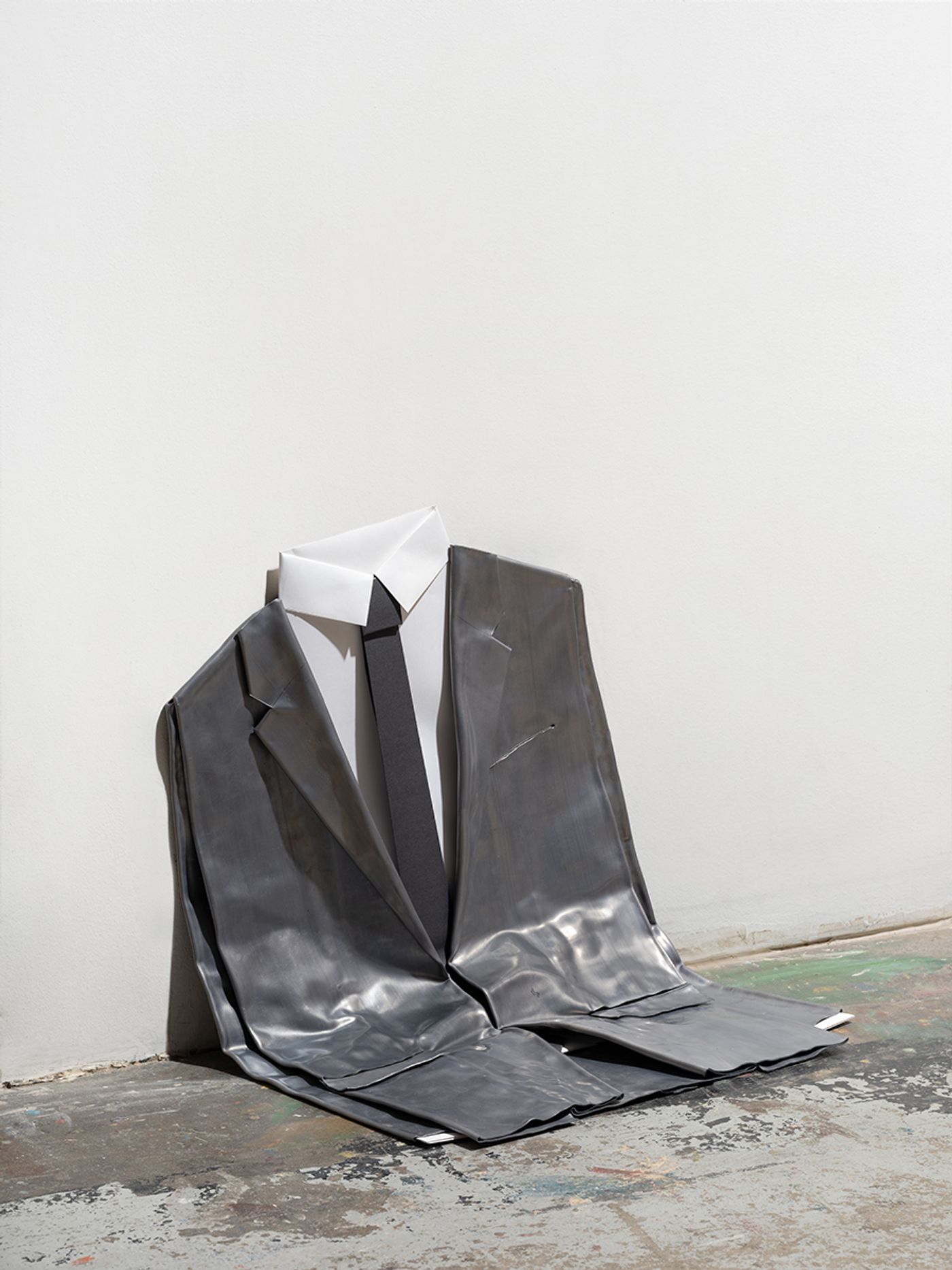 Image of Untitled (Folded Jacket Lead Sheet), 2023: Paper, acrylic paint, lead sheet