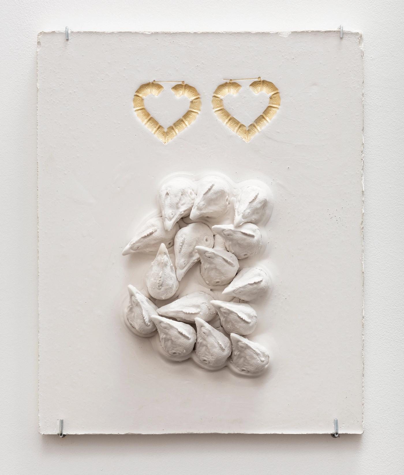 Image of Chickenheads and Heart Bamboo Earrings Sunken Relief, 2018: Plaster and acrylic