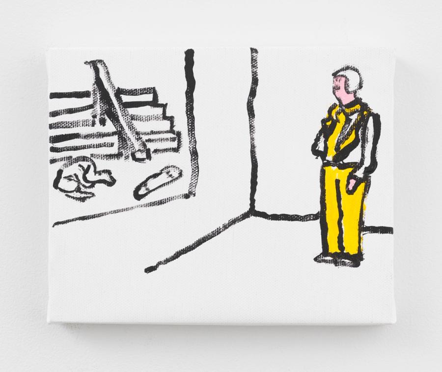 Mark Gonzales, Hand Rail Bail, 2025. Acrylic on linen. 8 x 10 in (20.3 x 25.4 cm)
