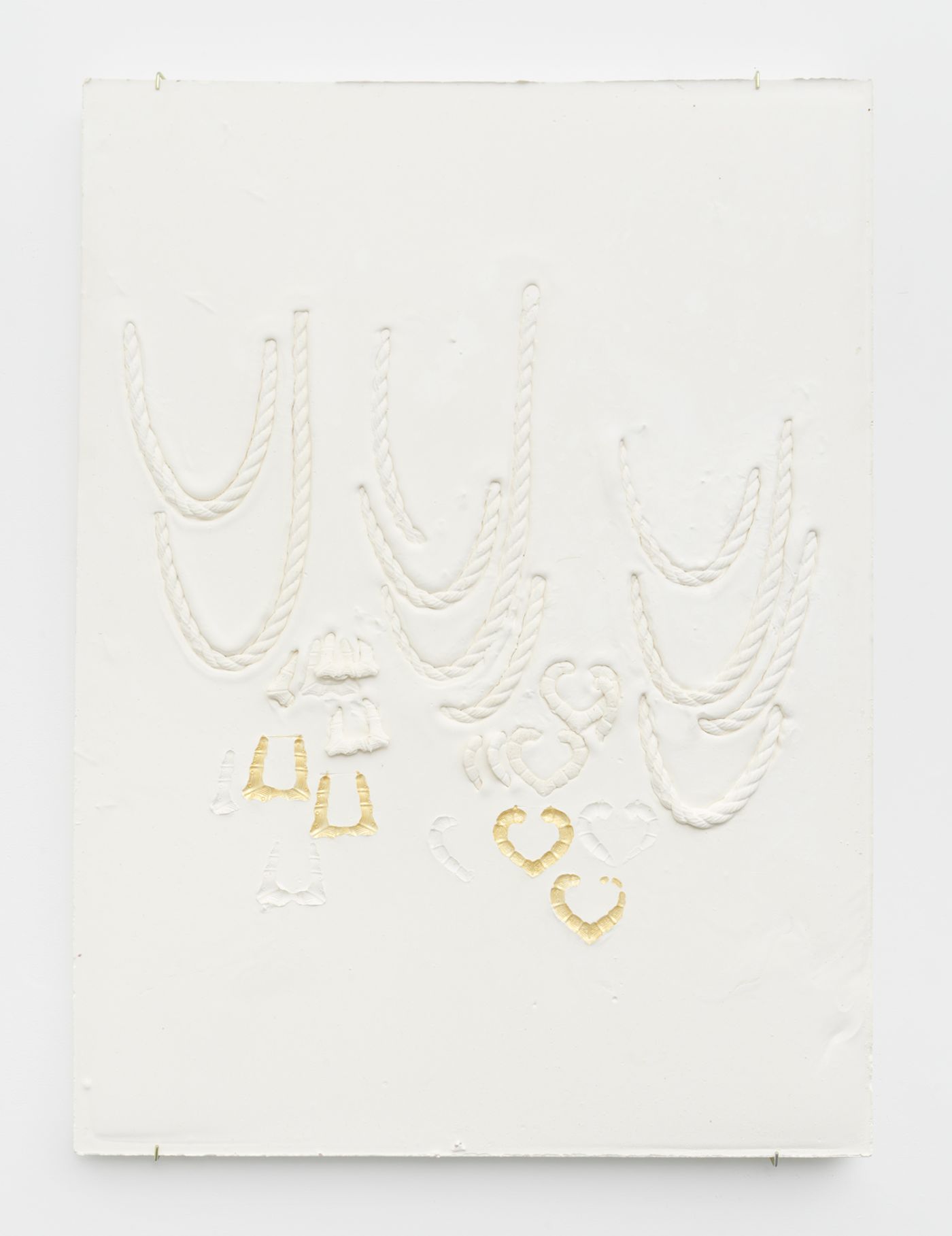 Image of Composition with Rope Chains Overlapping Bamboo Earrings, Impressed with Gold, 2019: Plaster, foam, and acrylic