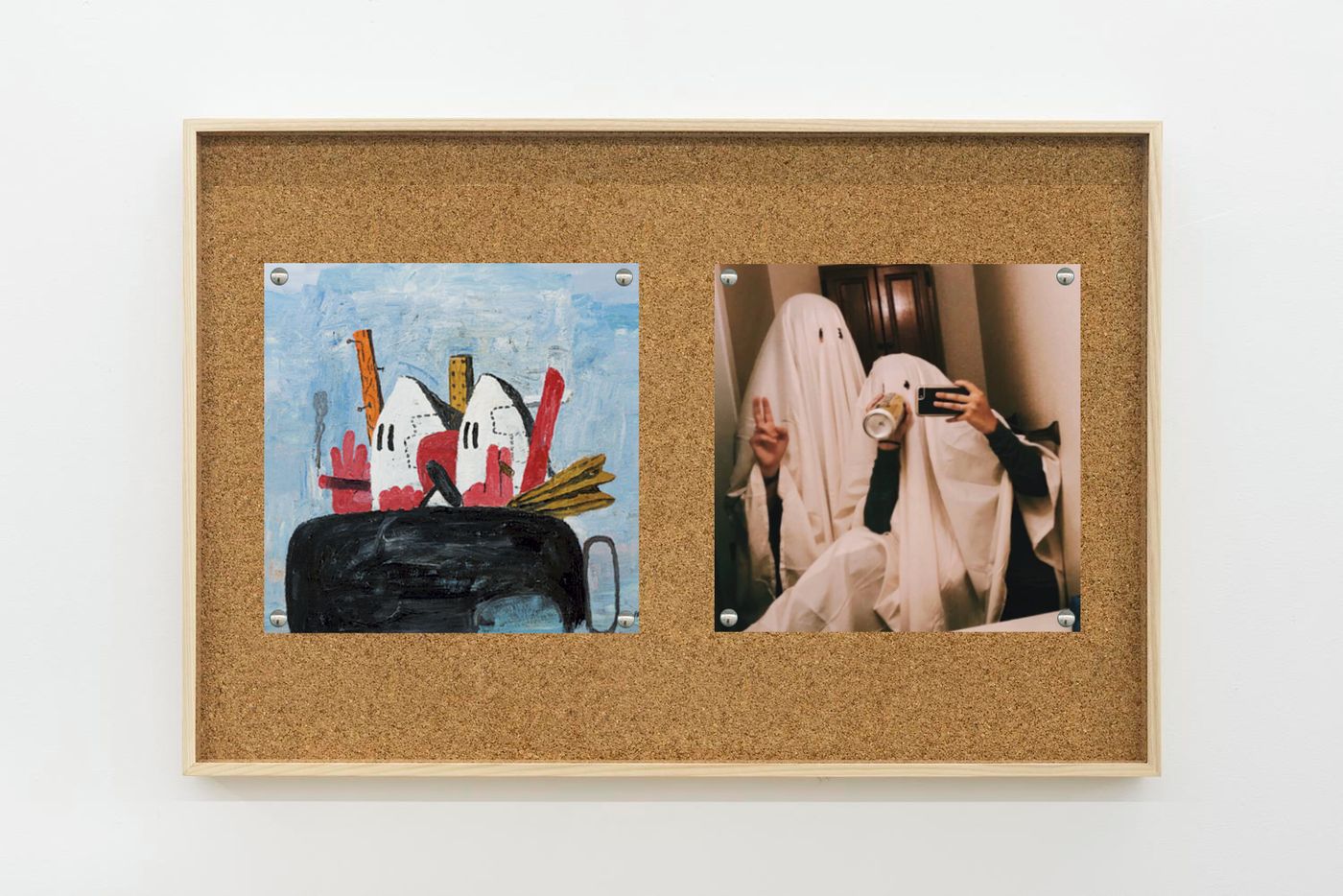 Image of Guston/ghosts, 2025: Collage on corkboard