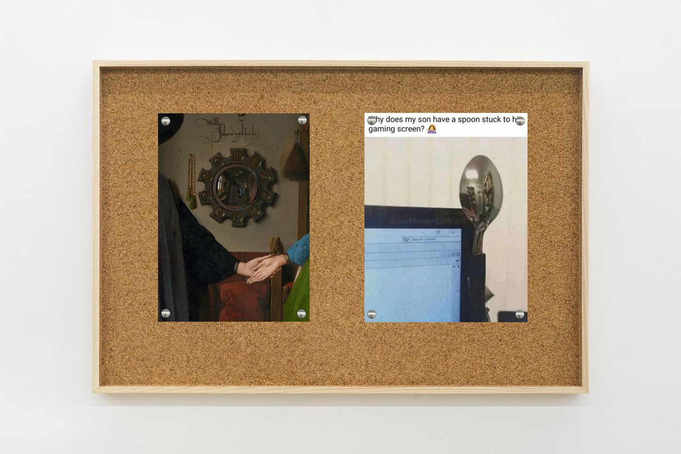 Image of Van Eyck/spoon, 2025: Collage on corkboard