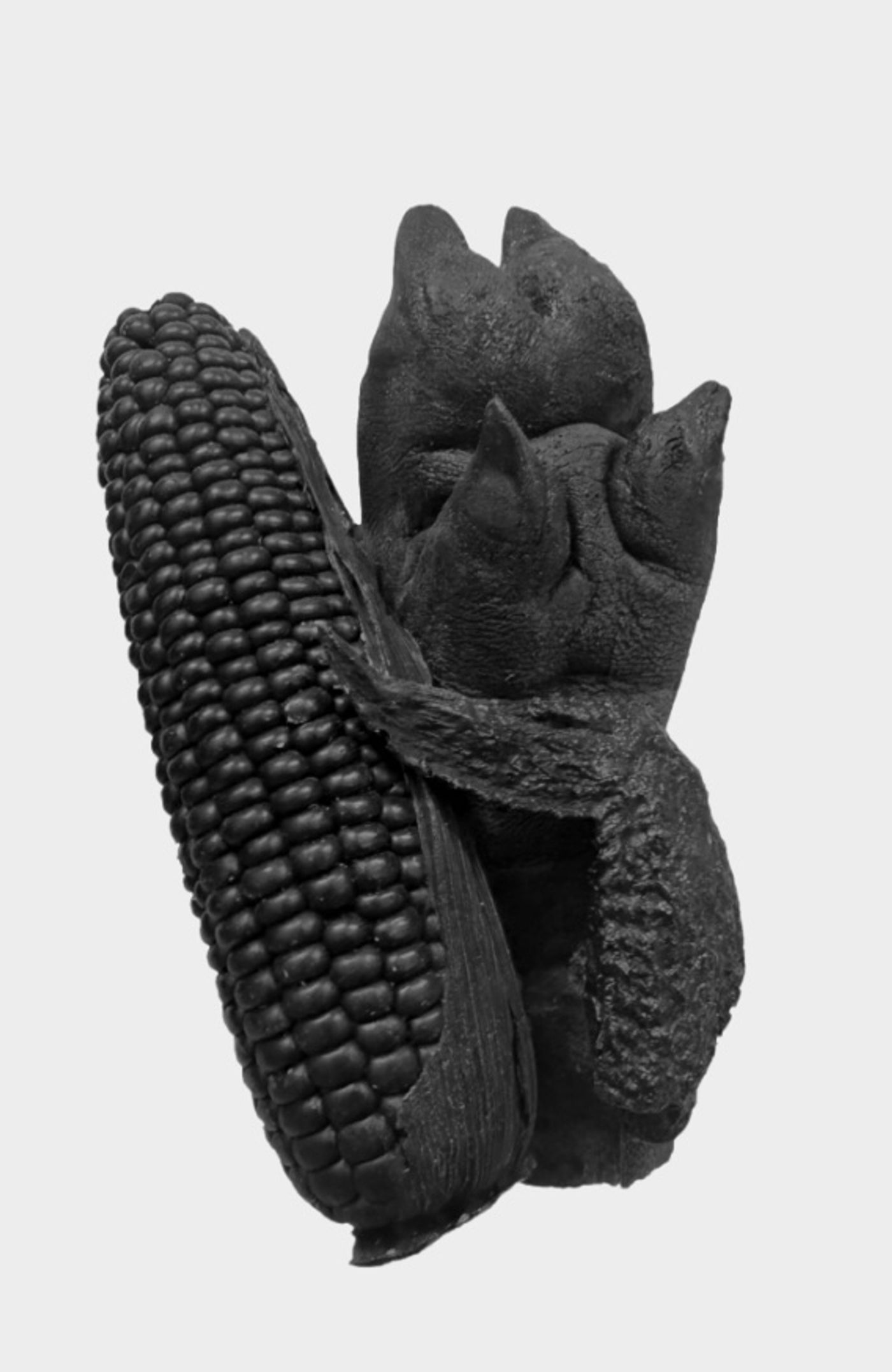 Image of Still Life with Corn, Pig Foot, and Chicken Wing, 2026: Polyurethane resin and acrylic
