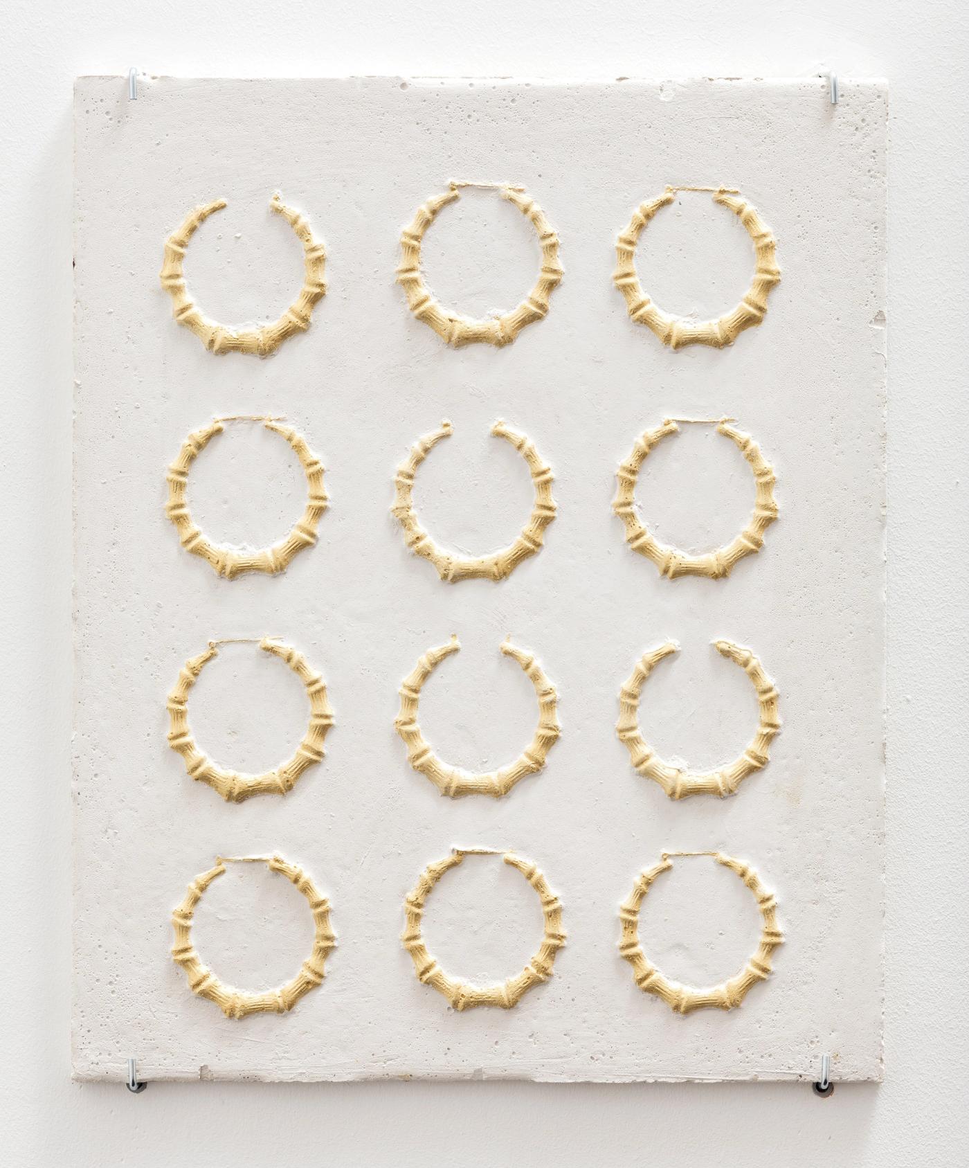 Image of Gold Round Bamboo Earrings Relief, 2018: Plaster and acrylic