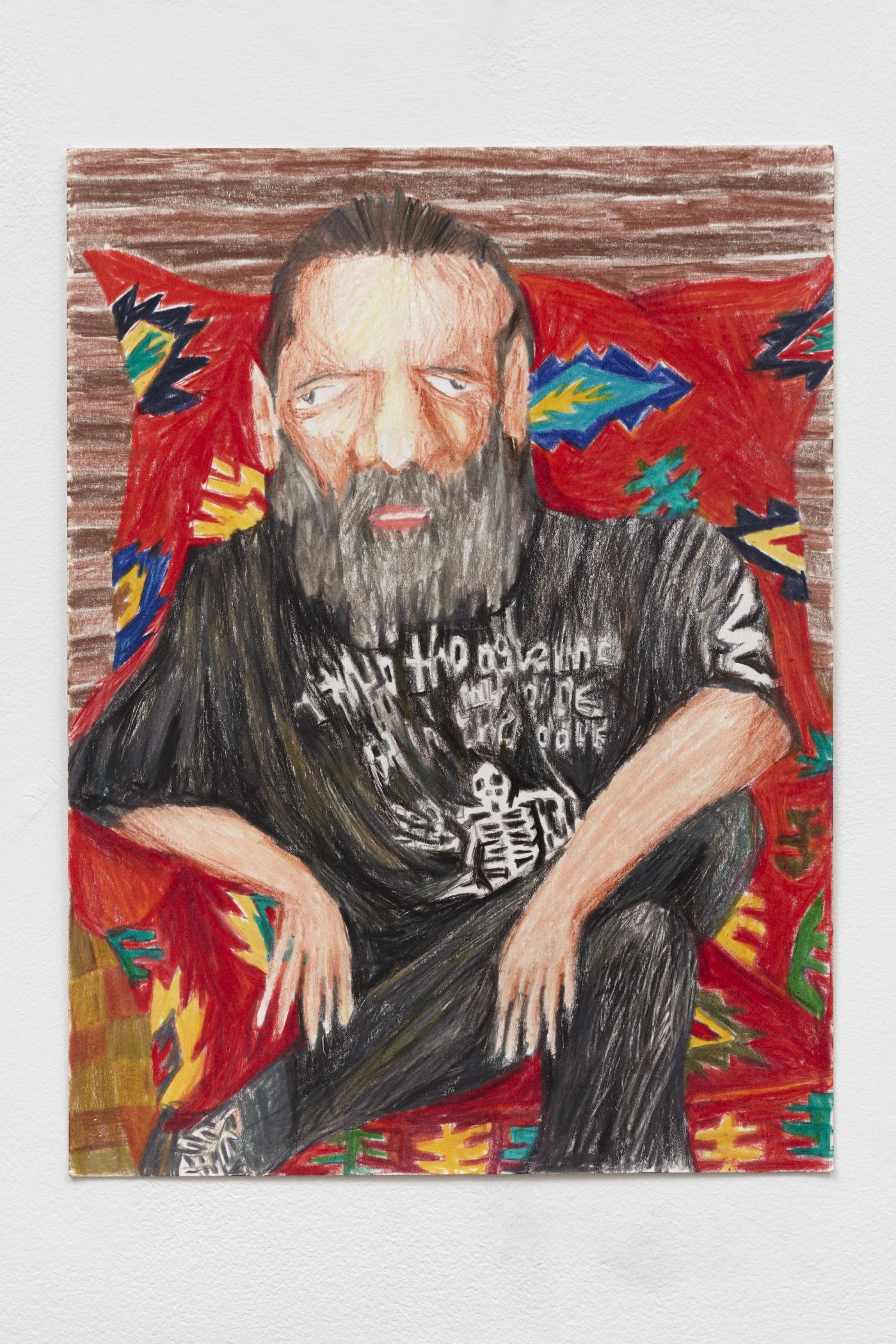 Image of Old man and Old armchair, 2025: Colored pencil on paper