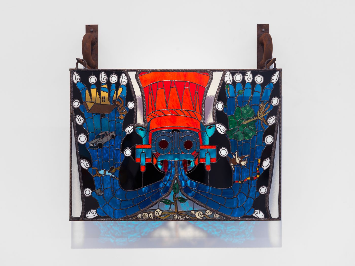 Image of Tlaloc, Chalchiuhtlicue and The Great Flood, 2022: Rebar steel, steel, stained glass, lead