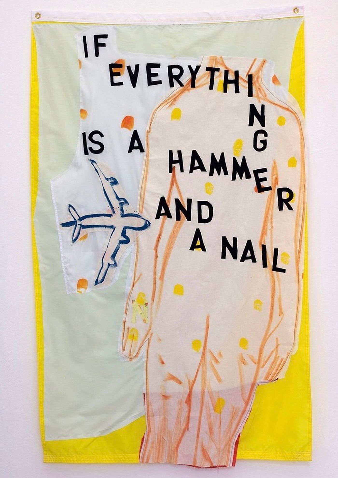 Image of Untitled (Hammer and Nail), 2022: Fabric and paint on flag