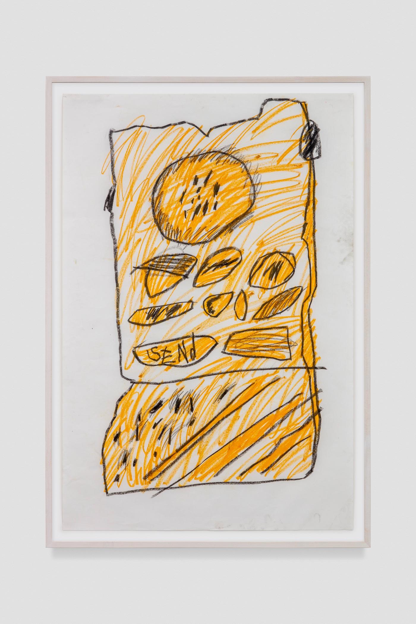 Image of Orange phone, 2021: Oil pastel on paper