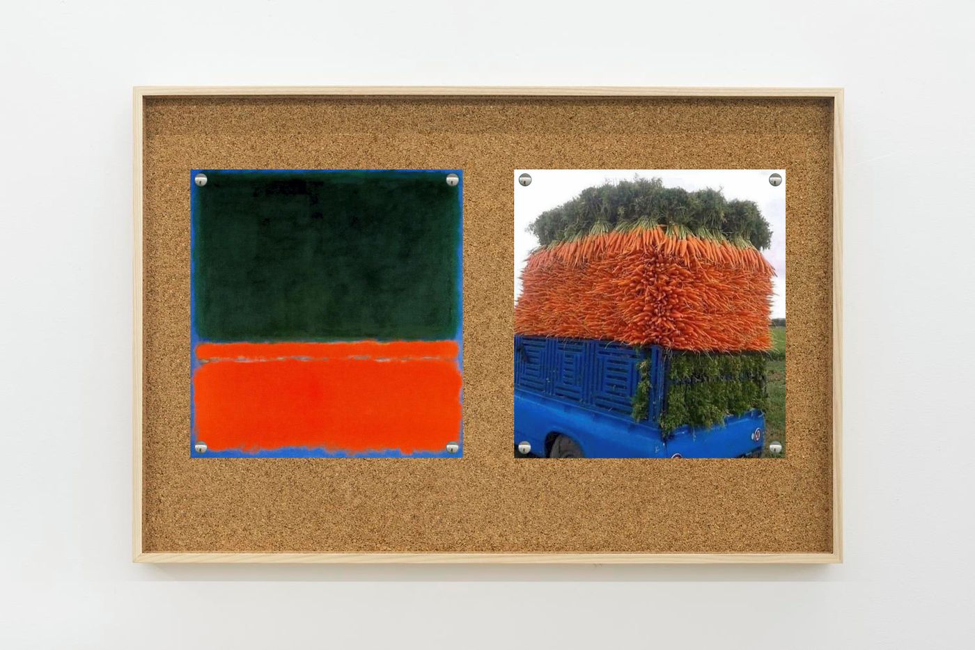 Image of Rothko/carrots, 2025: Collage on corkboard