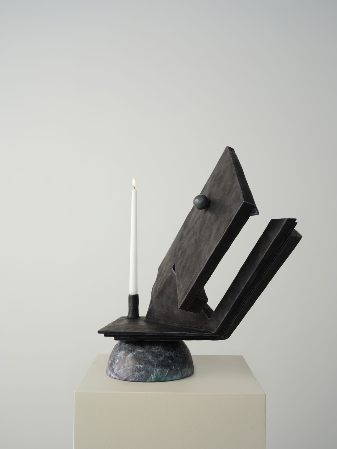 Image of Evening's Rest, 2026: Stainless steel, Mosou Black acrylic, acrylic, color pencil, and wax oil pastel