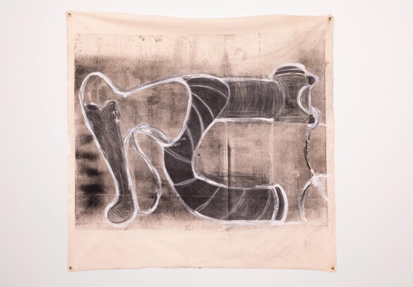 Image of Climb, 2025: Woodblock, charcoal, acrylic and coffee on canvas