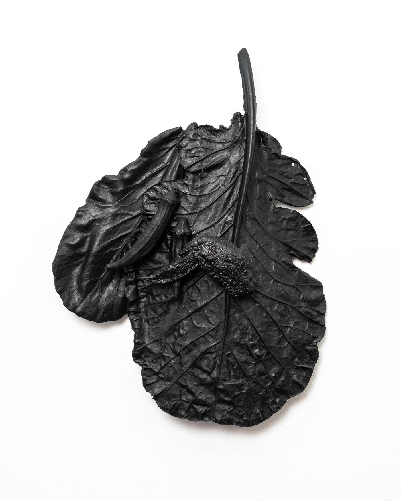 Image of Still Life with Two Leaves, Okra Pod, and Chicken Wing, 2026: Polyurethane and acrylic